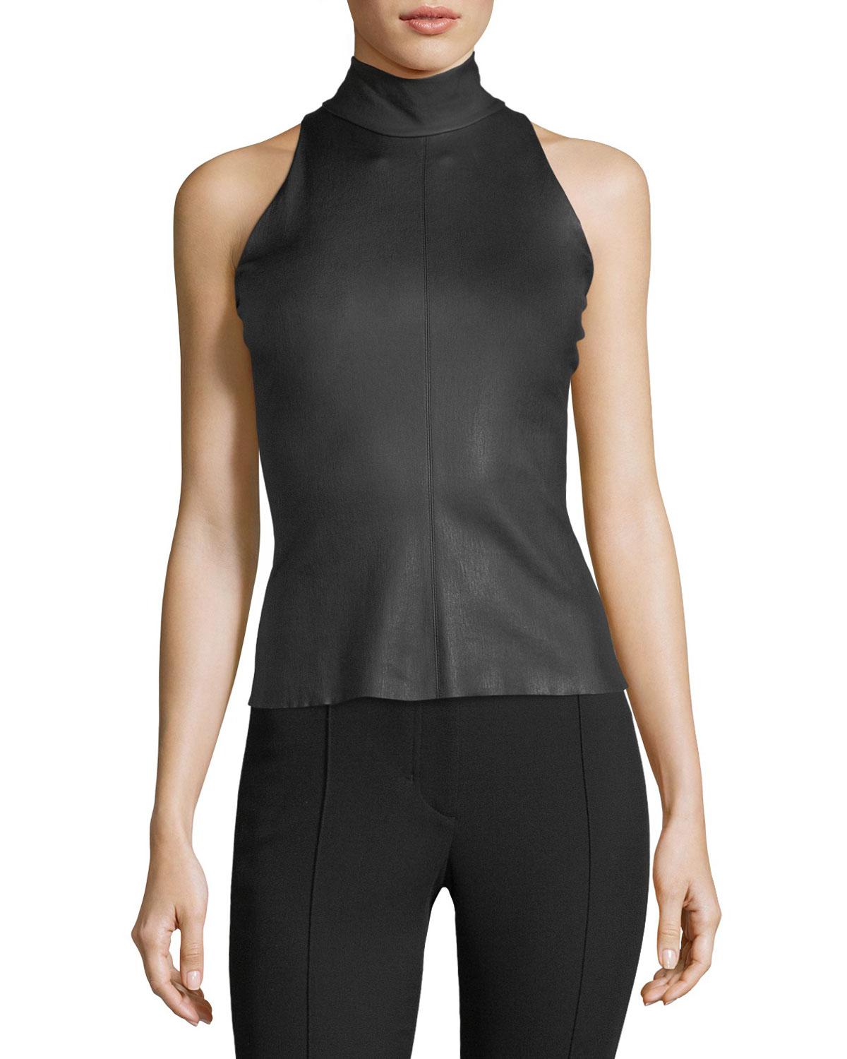 Download Lyst - Helmut Lang Matte Stretch-leather Mock-neck Top in ...