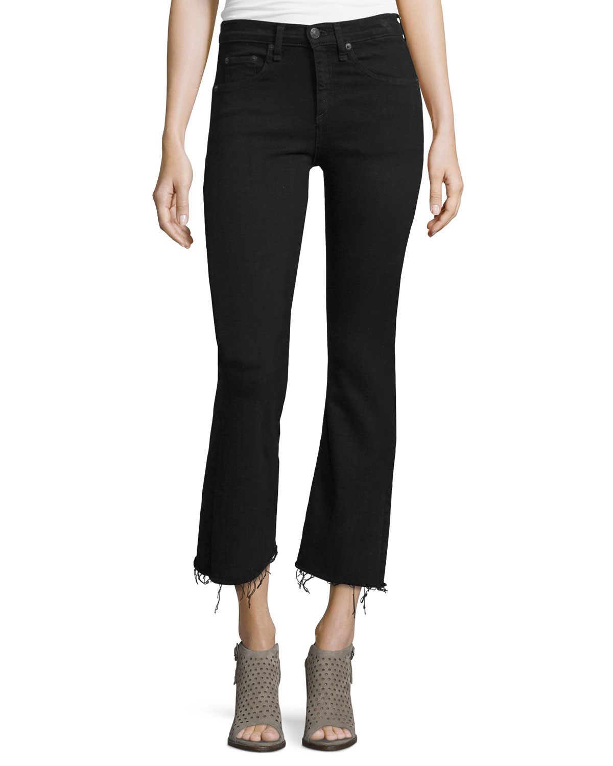 Rag & bone Mid-rise Cropped Flare-leg Jeans in Black (Black Coal) | Lyst