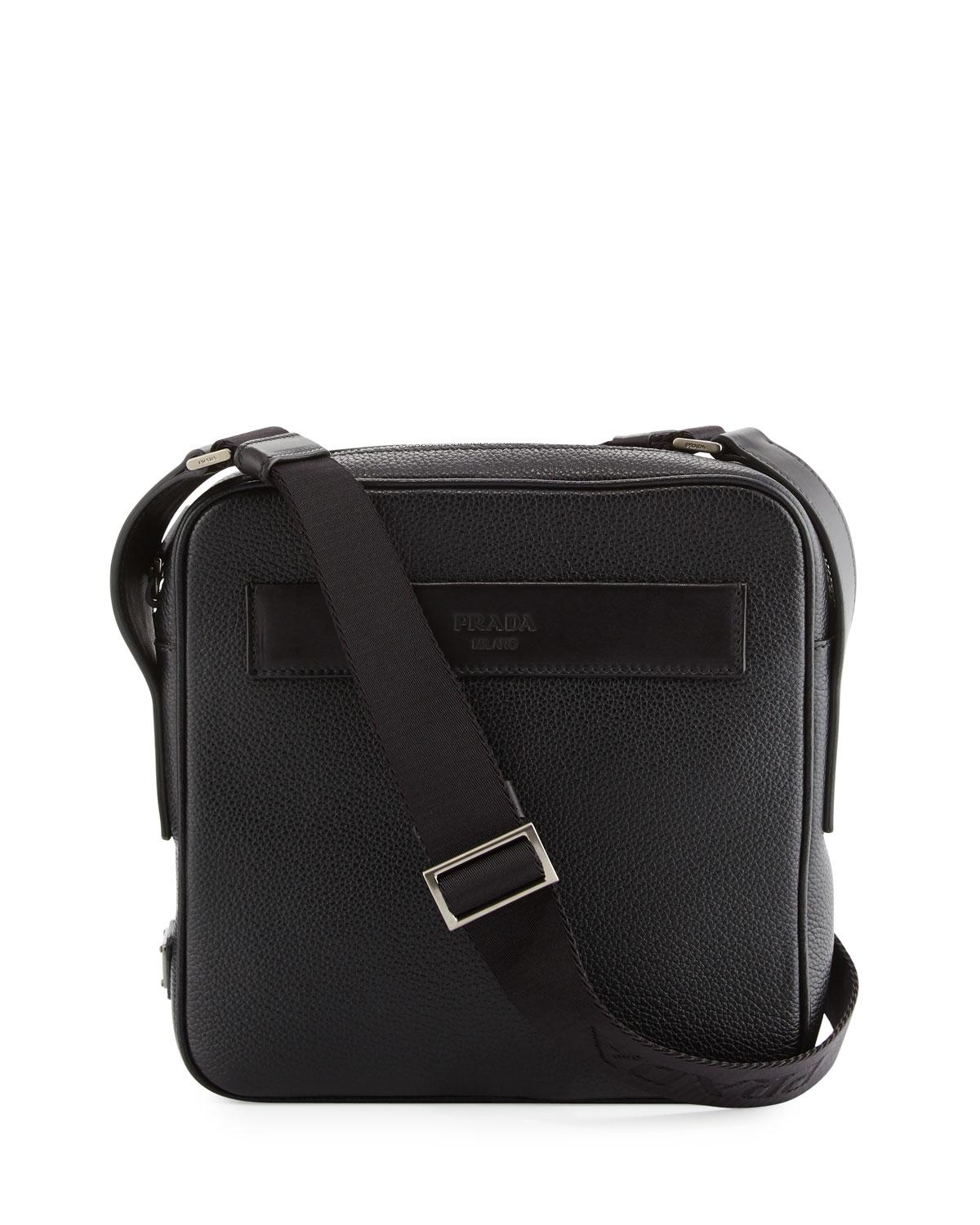 Prada Men's Leather Crossbody Messenger Bag in Black for Men - Lyst