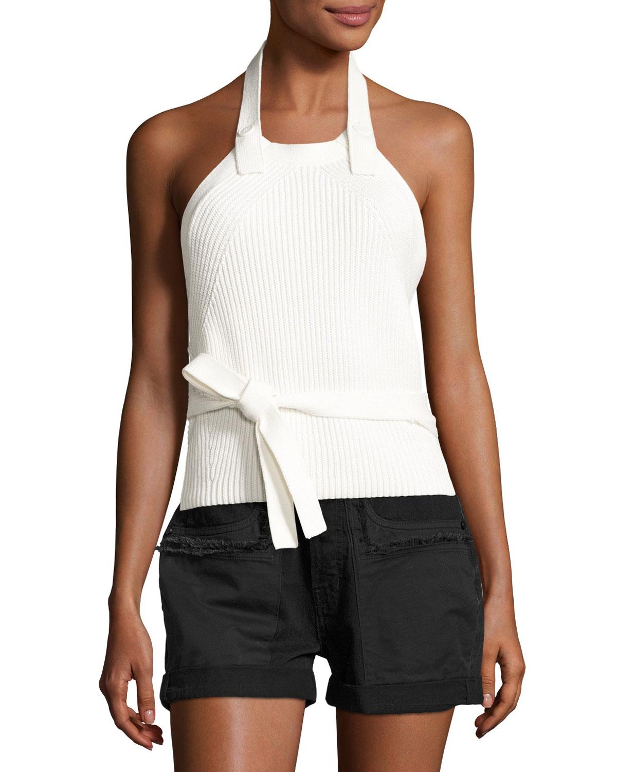 Cropped Ribbed Button Short Sleeve Cardigan Top White