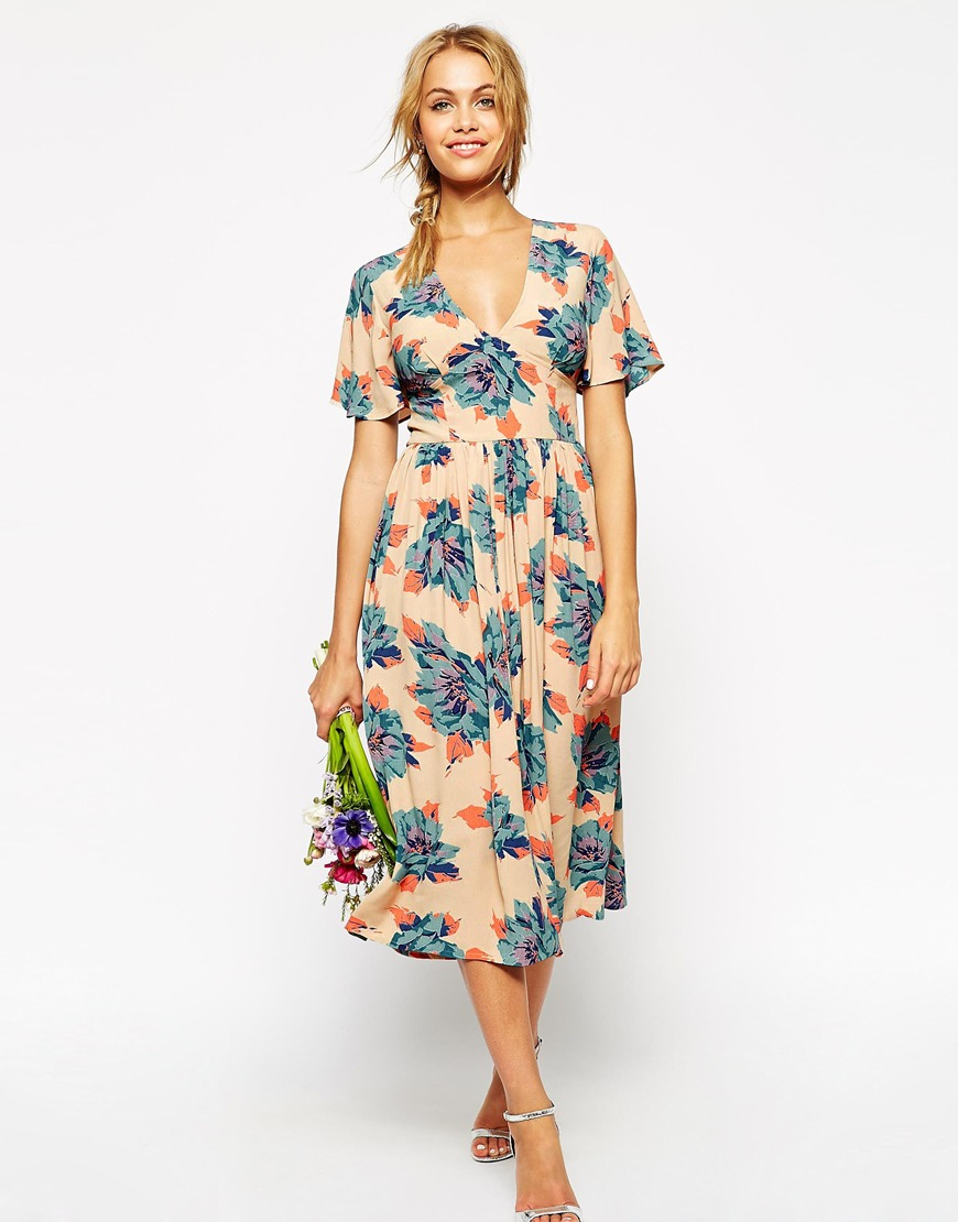 Lyst - Asos Wedding Midi Tea Dress In Pretty Floral Print in Blue