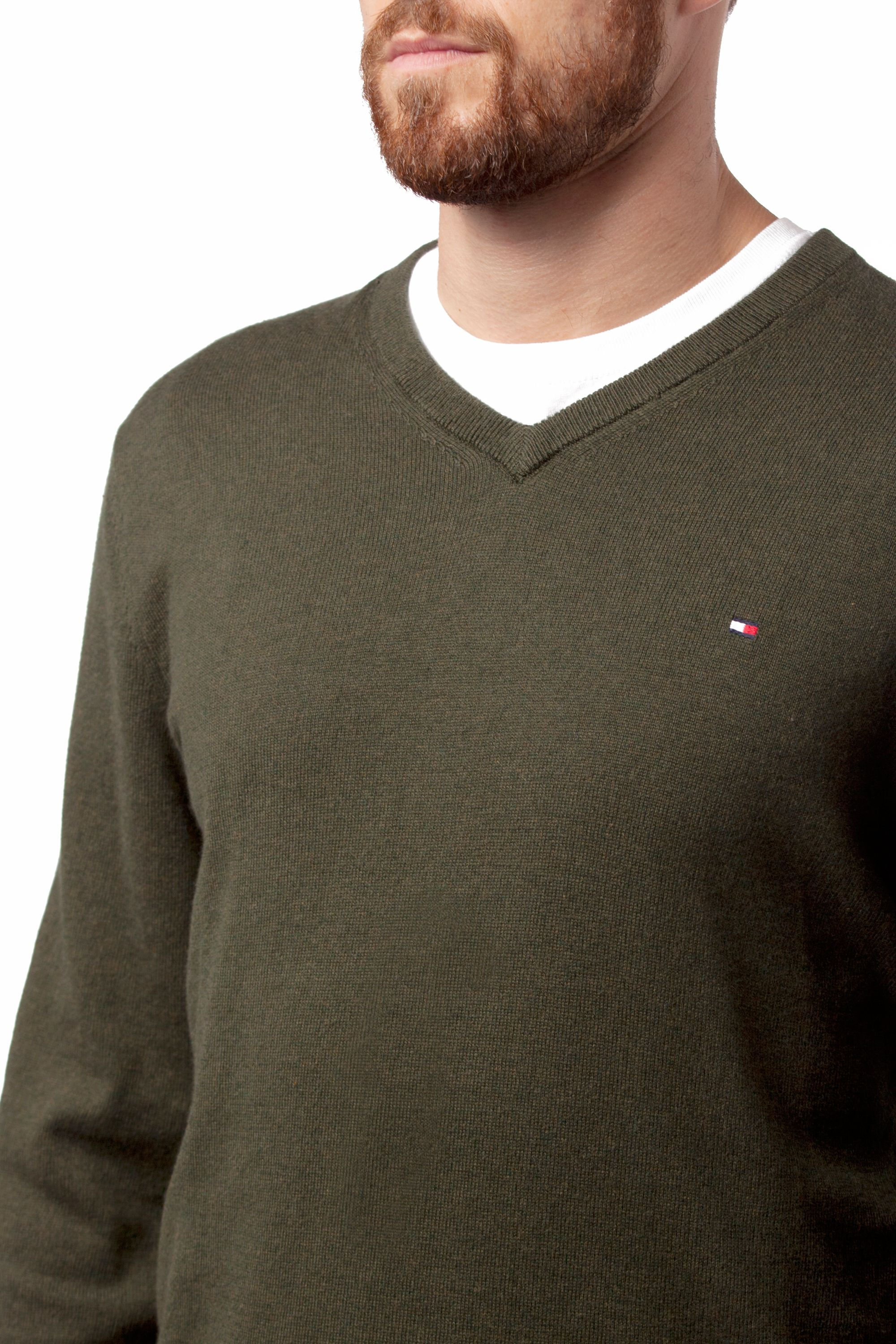 Tommy Hilfiger Cotton Cashmere V Neck Sweater In Green For Men Lyst