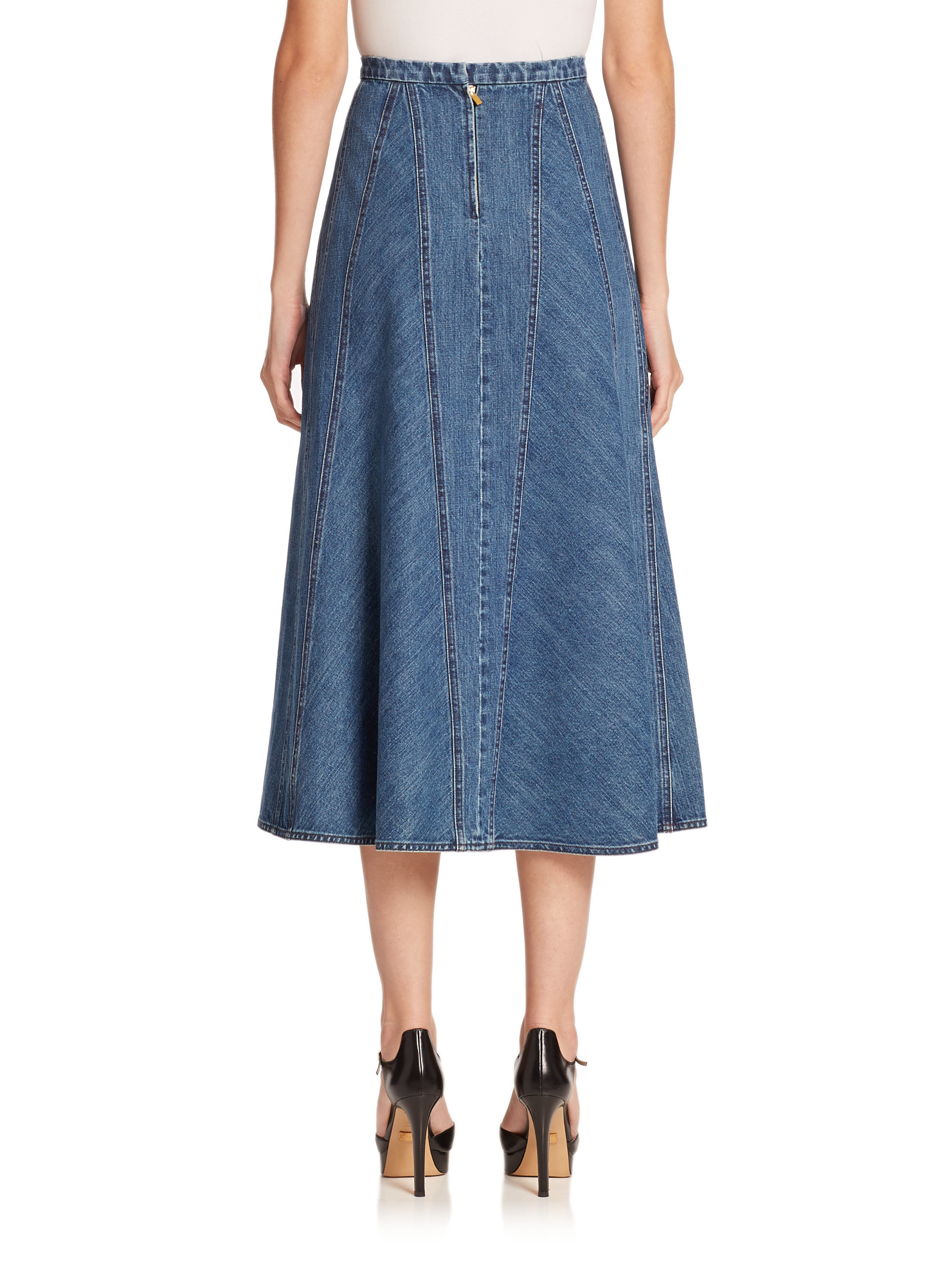 Michael kors Seamed Denim Midi Skirt in Blue | Lyst