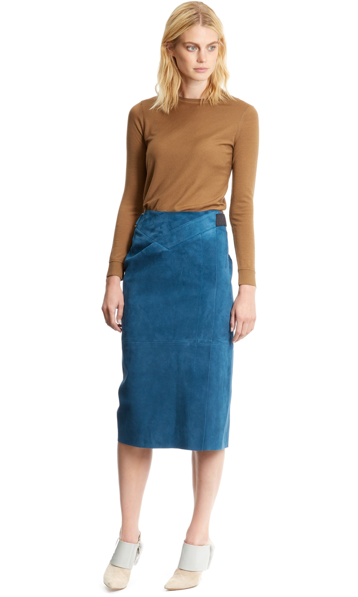 Nicole farhi Long Suede Skirt in Blue Lyst