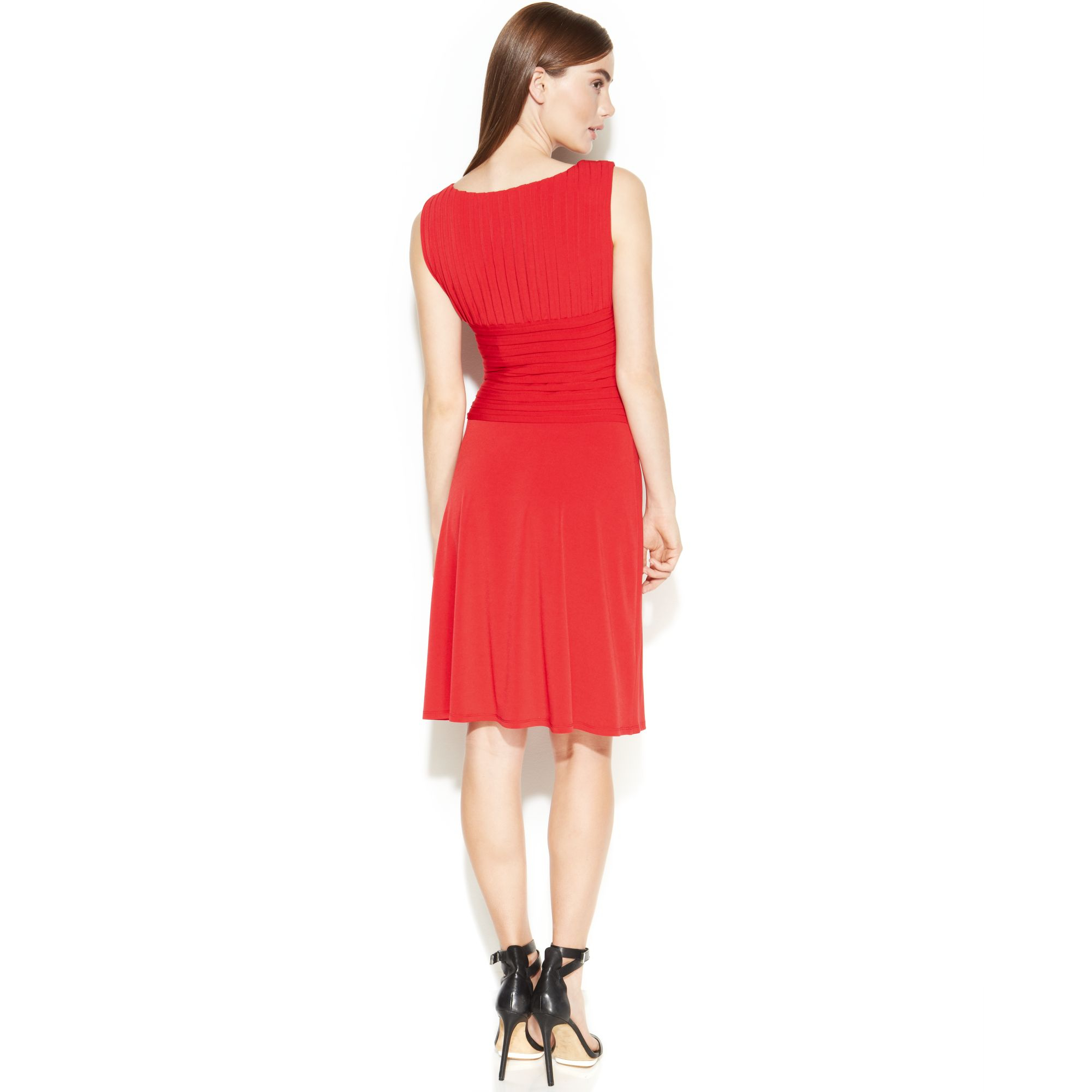 Lyst Calvin Klein Sleeveless Shutter Pleat Dress in Red
