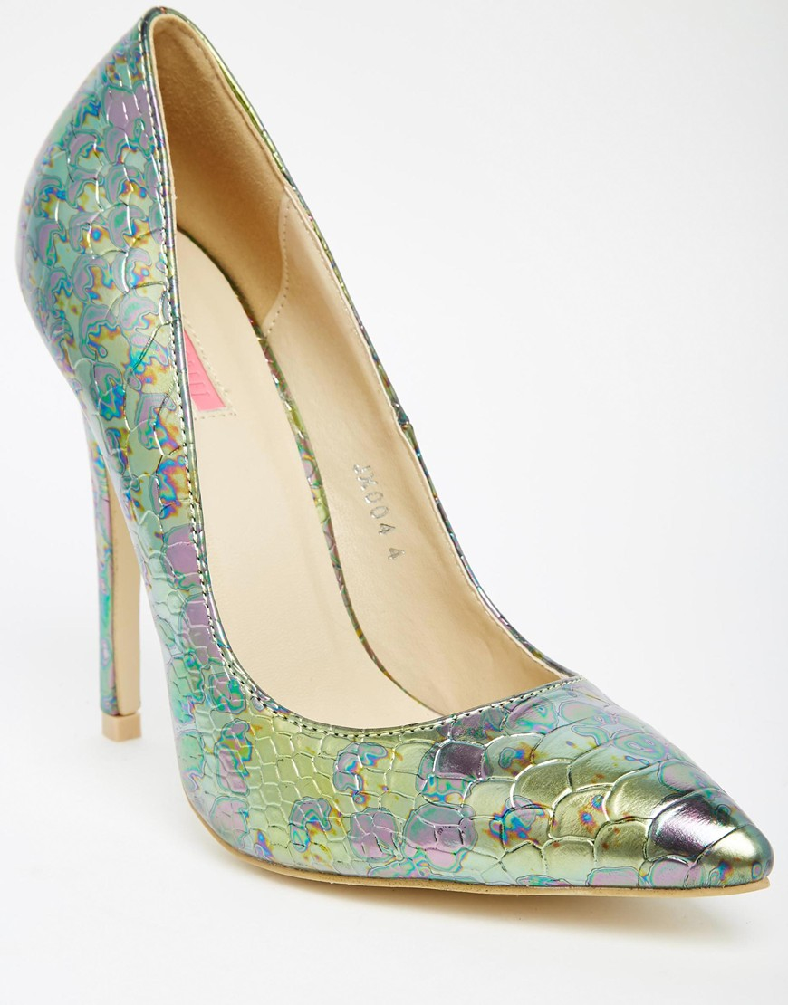 green iridescent heels