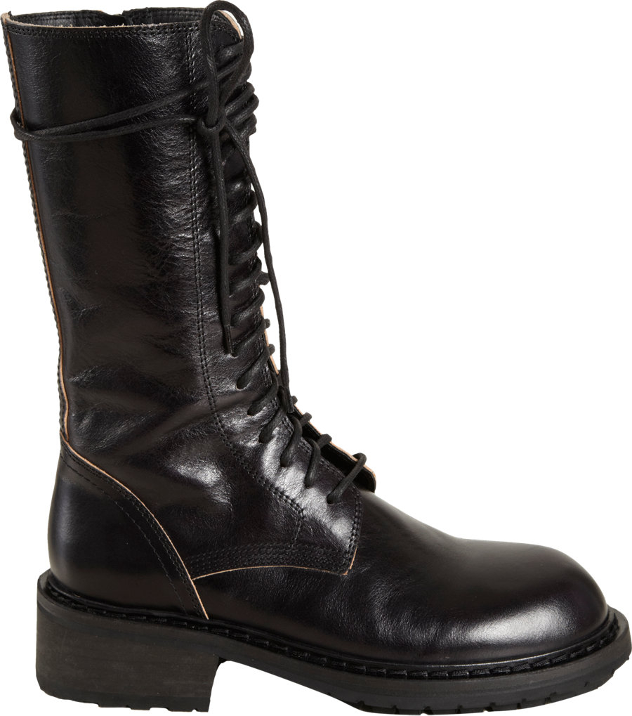 Ann Demeulemeester Raw Edge Midcalf Combat Boot in Black | Lyst