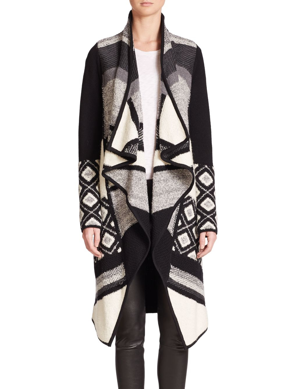 Vince Graphic Textured Sweater Coat in Gray | Lyst