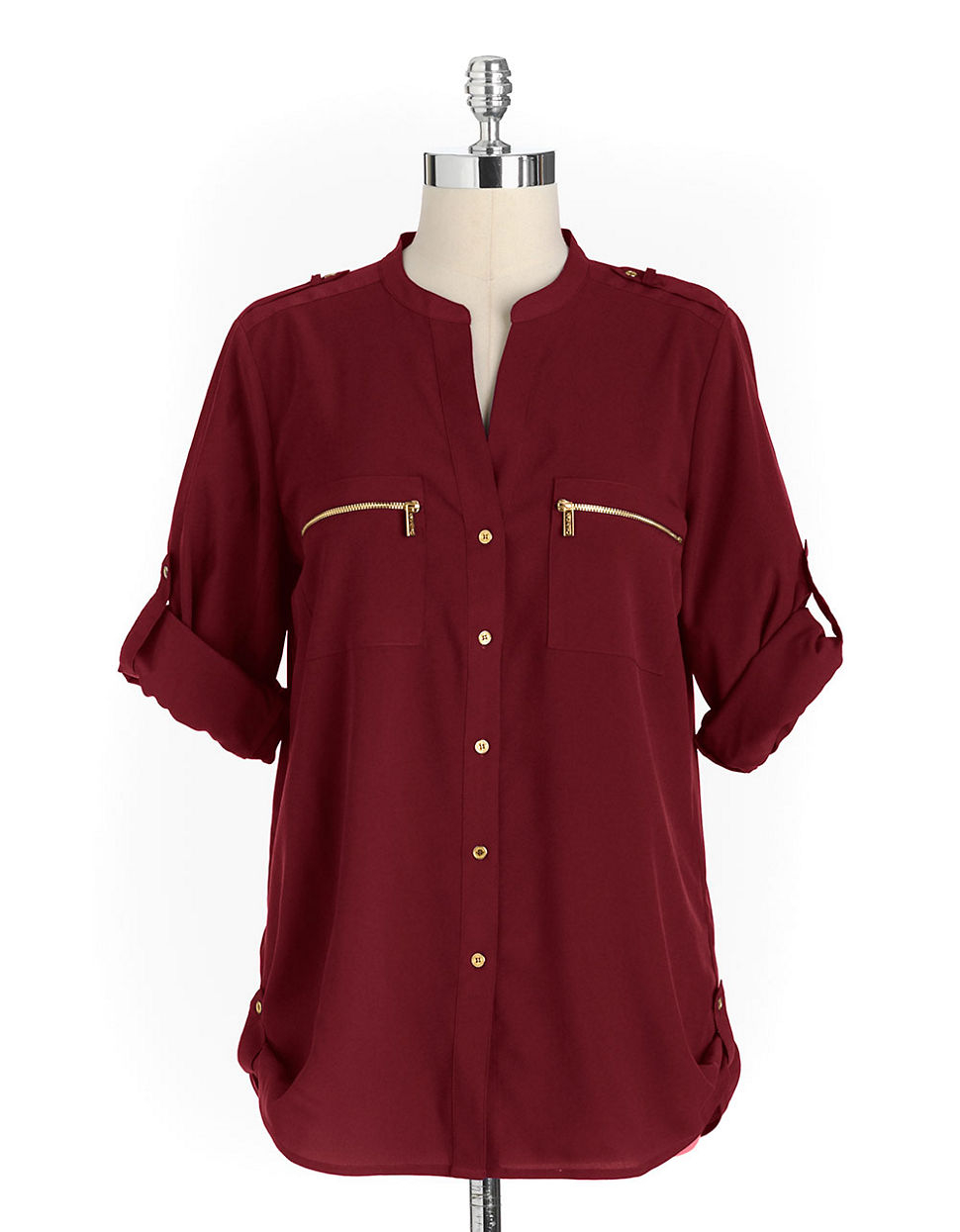 Calvin Klein Zipper Utility Shirt in Red (Zinfandel) | Lyst