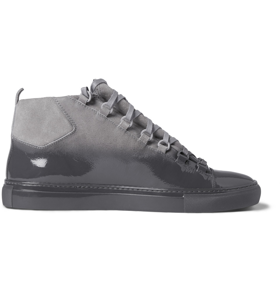 Balenciaga Arena Glossed-Suede High Top Sneakers in Gray for Men | Lyst
