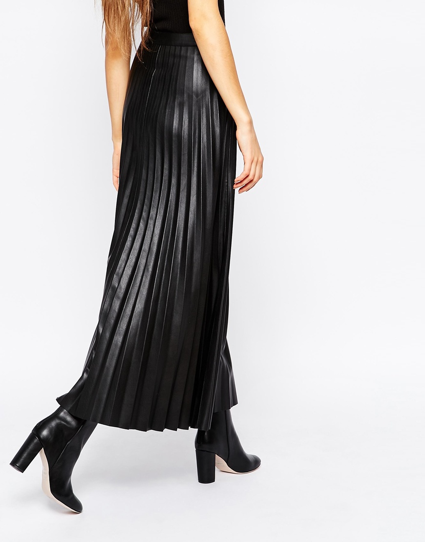 Lyst - Urbancode Faux Leather Pleat Maxi Skirt in Black