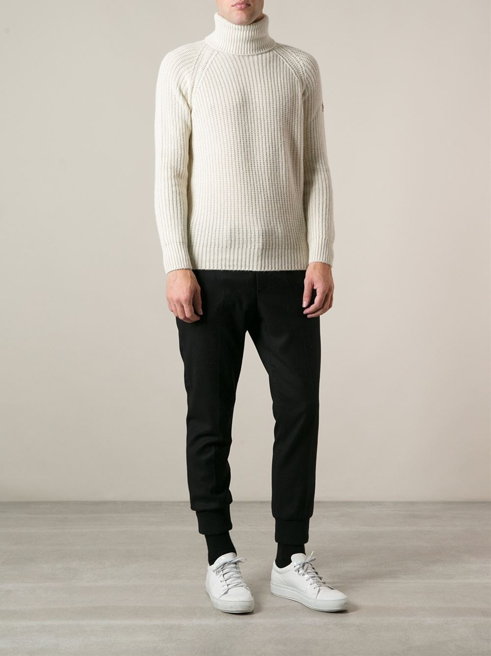Lyst - Moncler Grenoble Chunky Knit Turtle Neck Sweater in White for Men