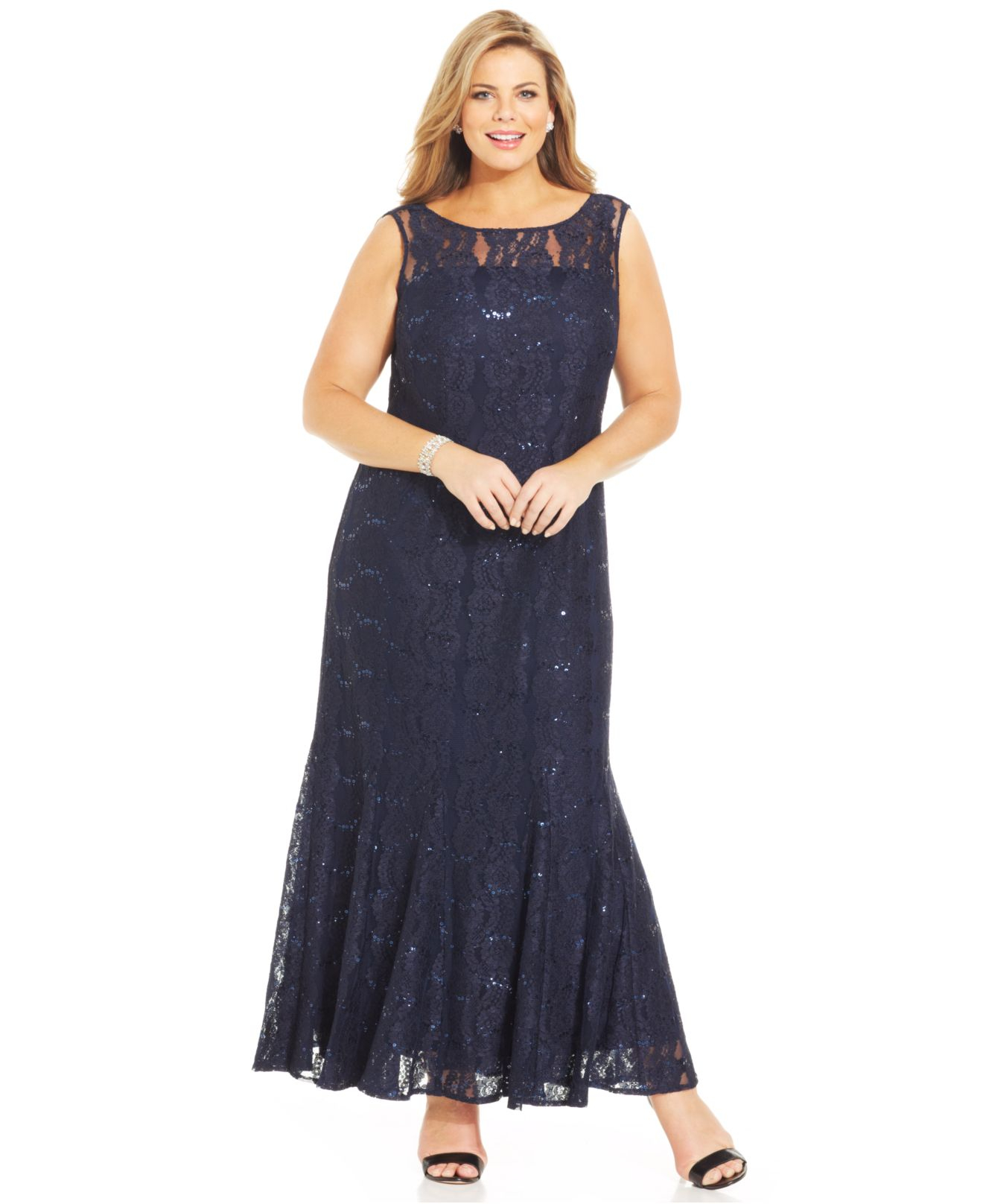 Lyst - Alex Evenings Plus Size Sequin Lace Gown And Jacket in Blue