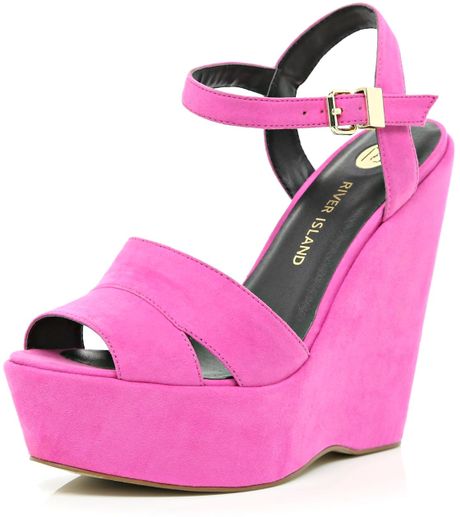 River Island Bright Pink Wedge Sandals in Pink | Lyst