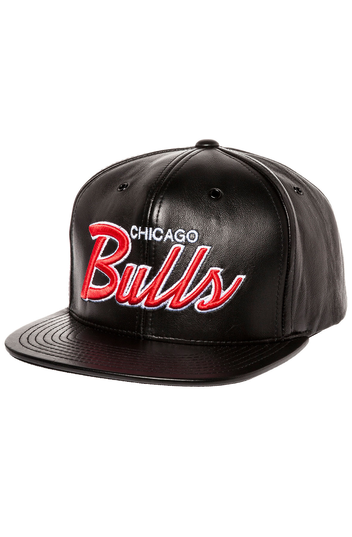 Mitchell & ness The Chicago Bulls Black Leather Script Snapback in 