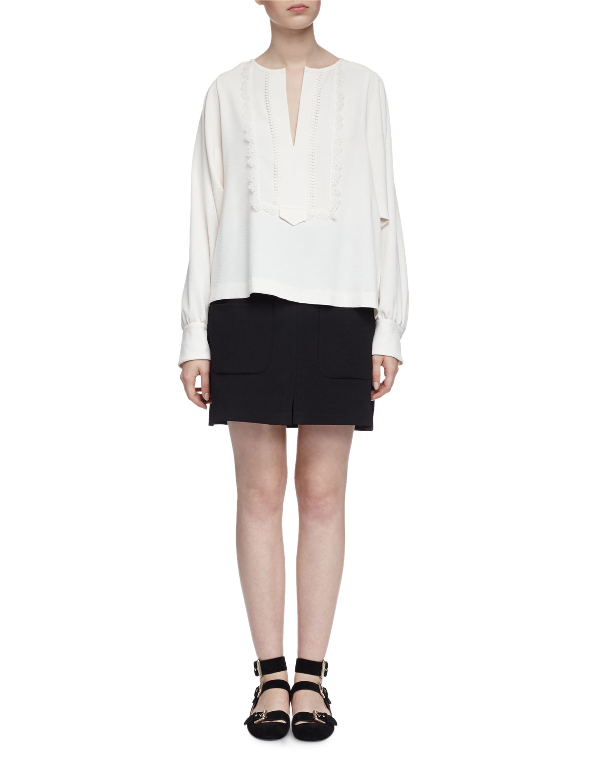 Lyst - See By Chloé Long-sleeve V-neck Boho Blouse in White