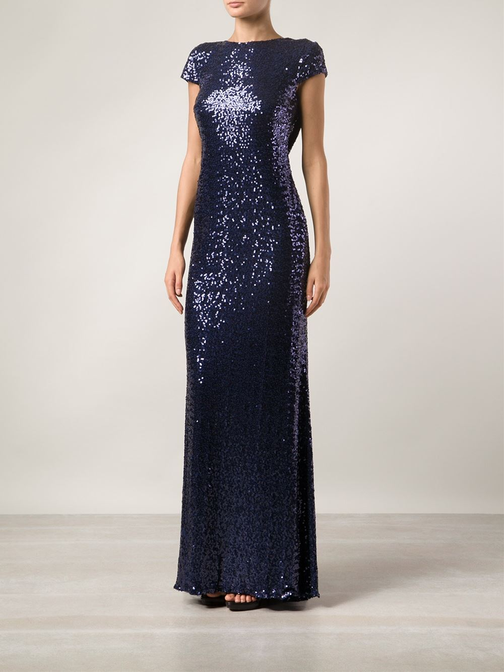 badgley mischka sequin ruffle gown