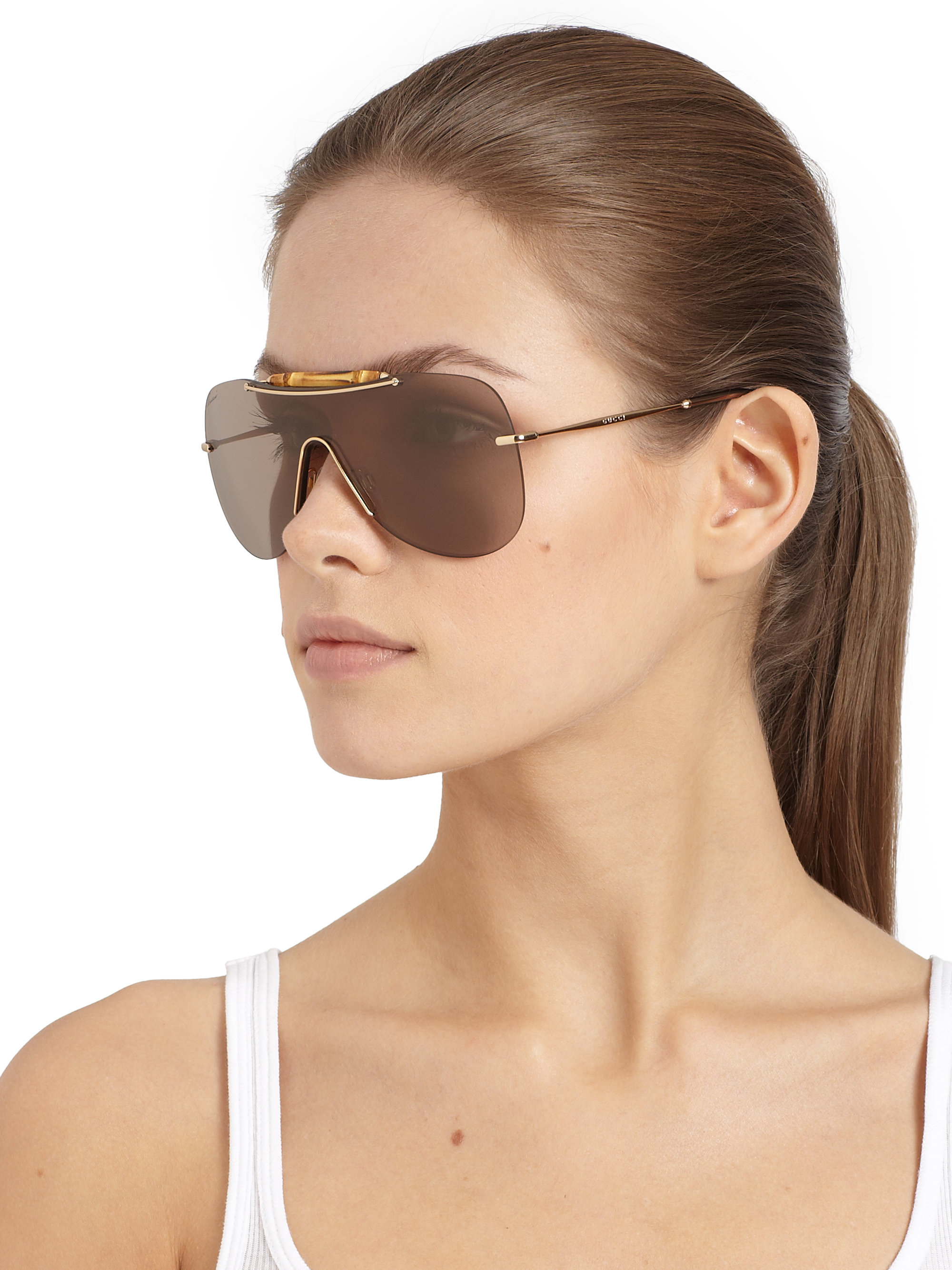 Gucci Bamboo Shield Sunglasses in Metallic | Lyst