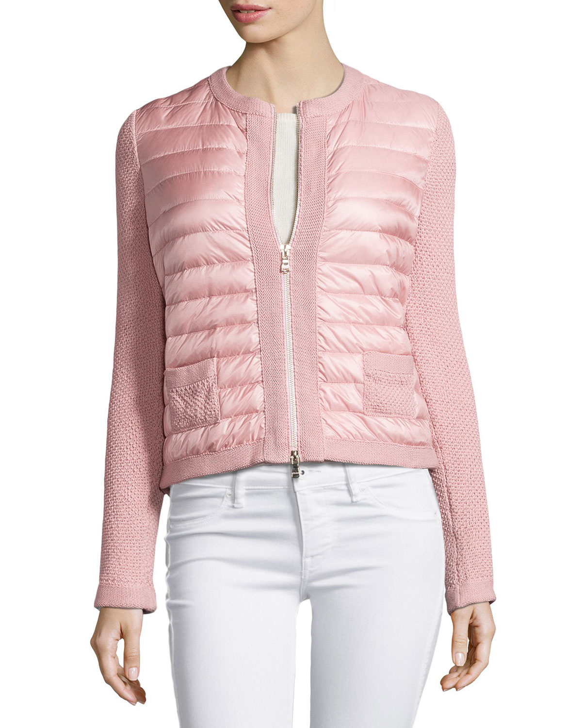 Lyst - Moncler Zip-front Puffer Cardigan in Pink