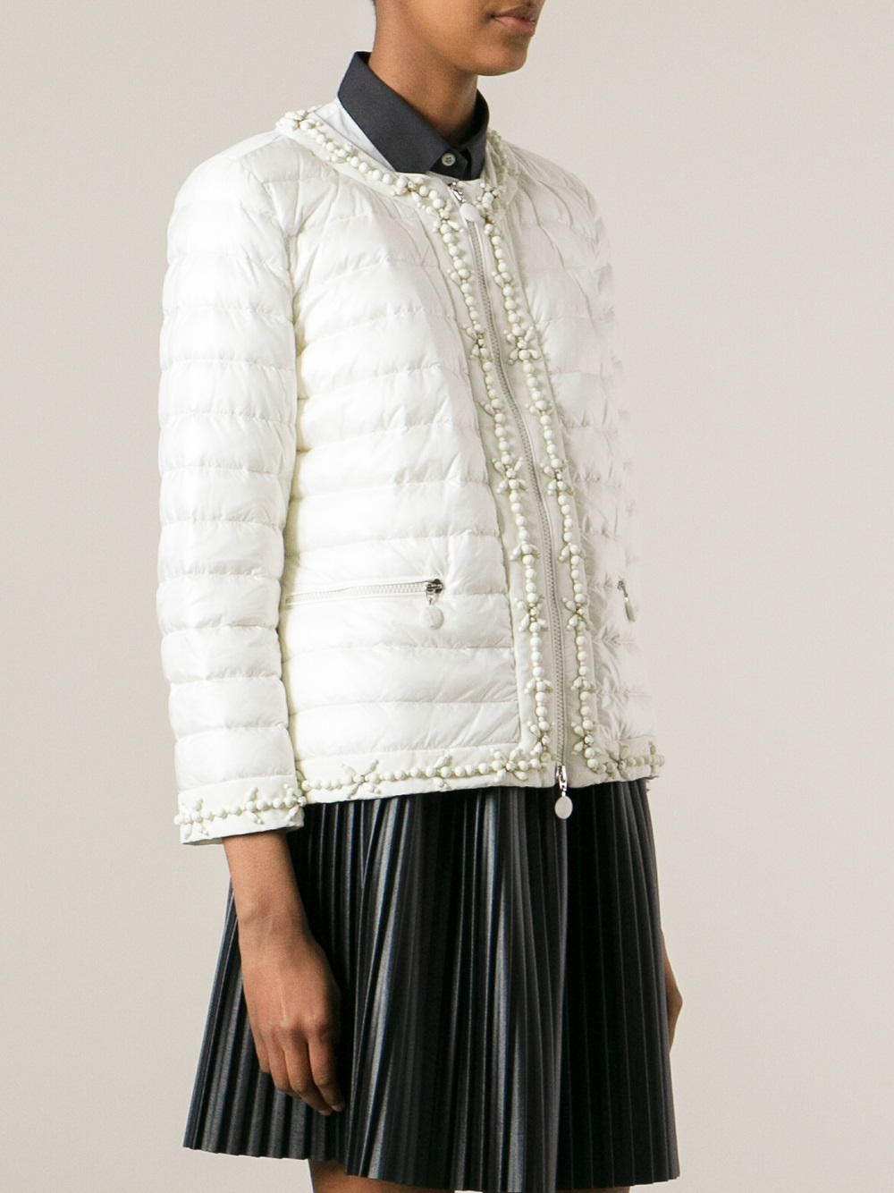 Lyst - Moncler Embellished Padded Jacket in White