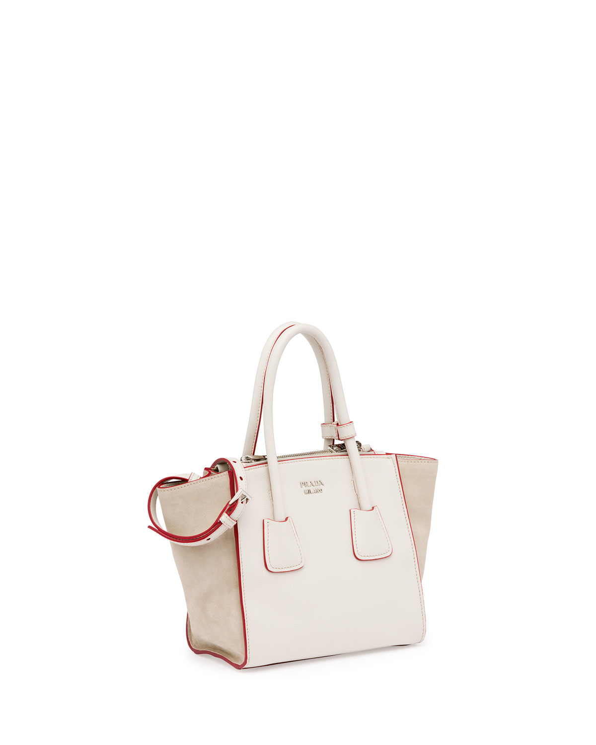 prada red bag price - Prada Calfskin And Suede Mini Twin-pocket Tote Bag in Beige (WHITE ...