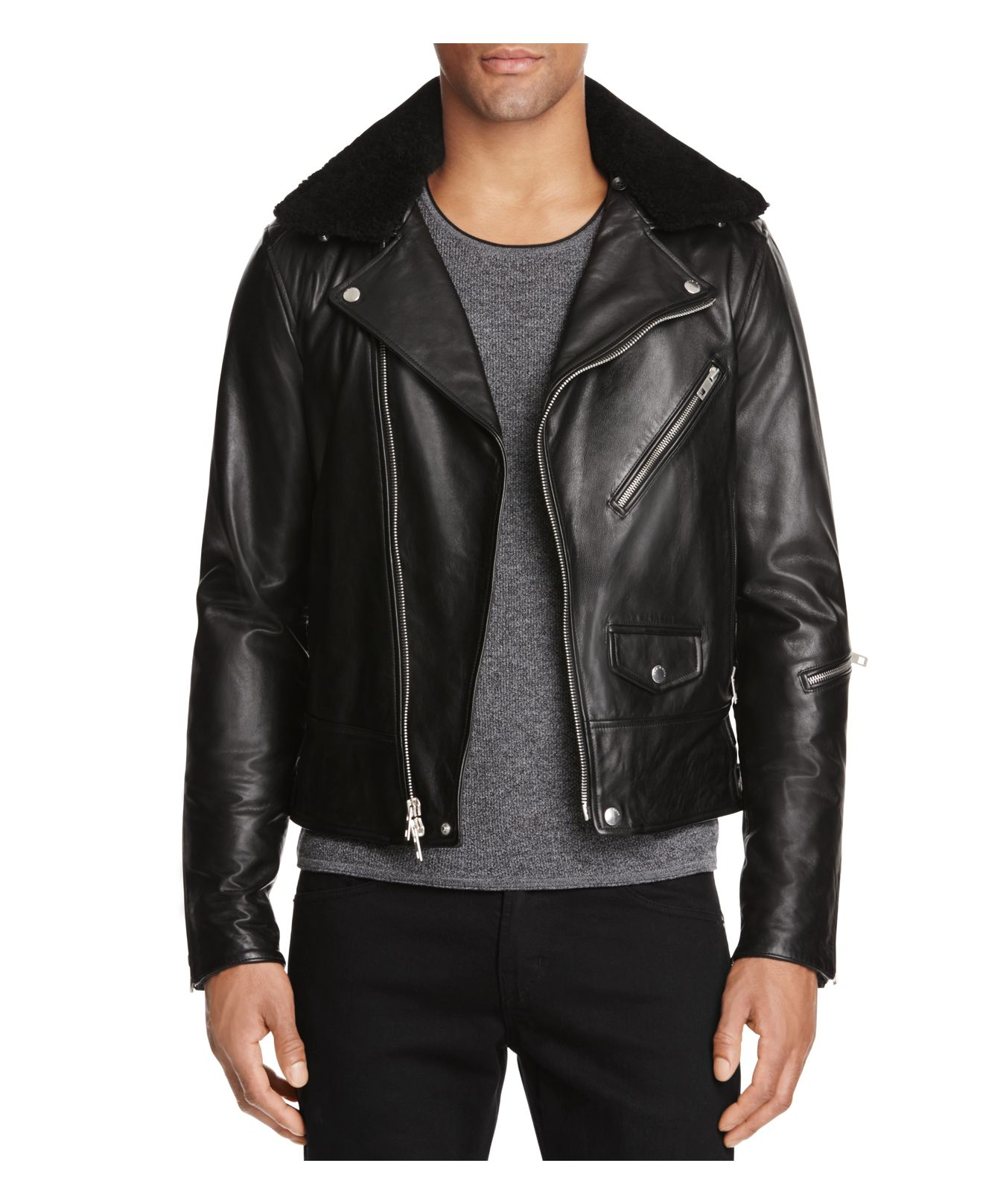 Rag & Bone Buzz Shearling Collar Leather Moto Jacket in Black for Men ...