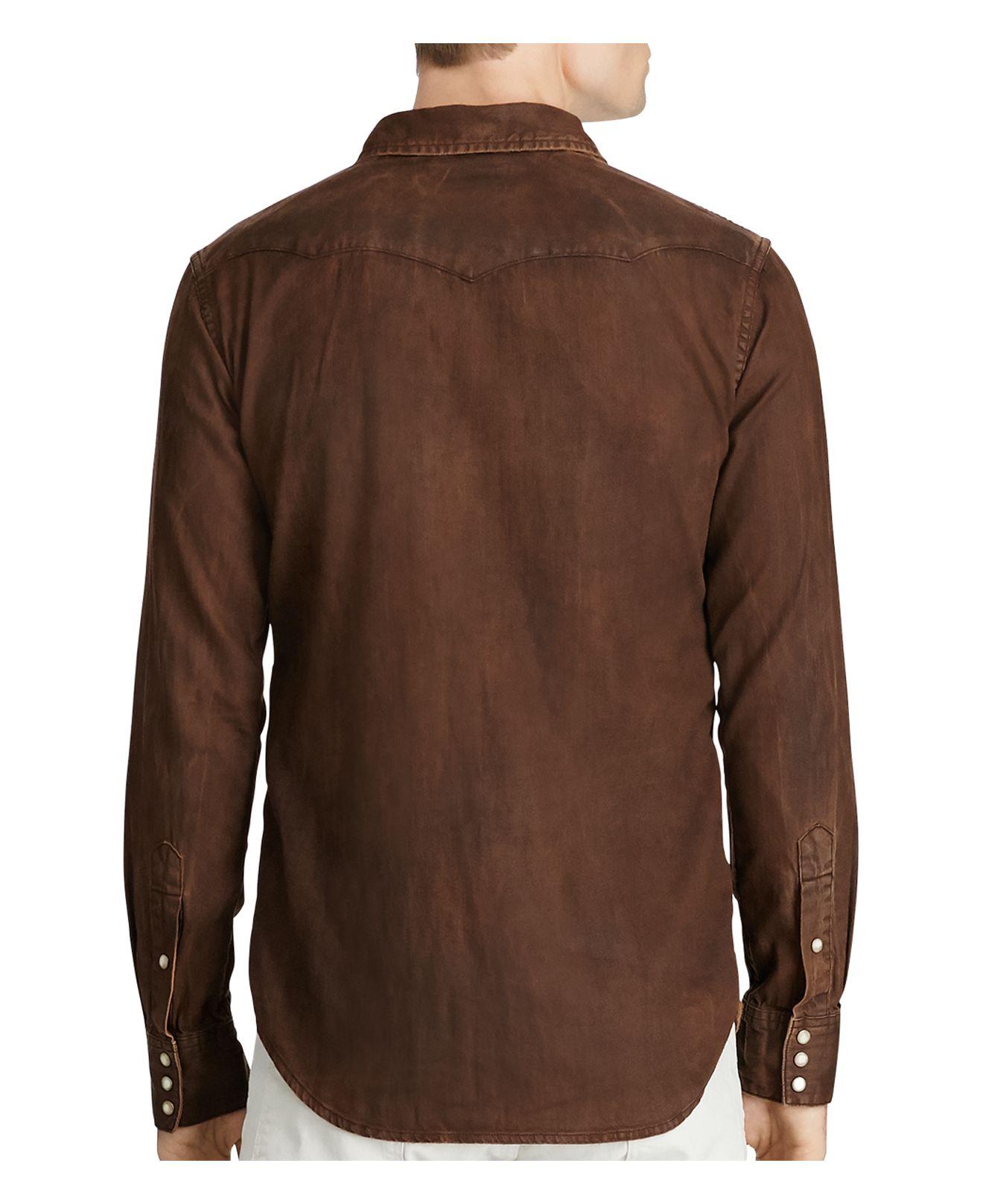 Lyst - Polo Ralph Lauren Distressed Denim Western Regular Fit Shirt in ...
