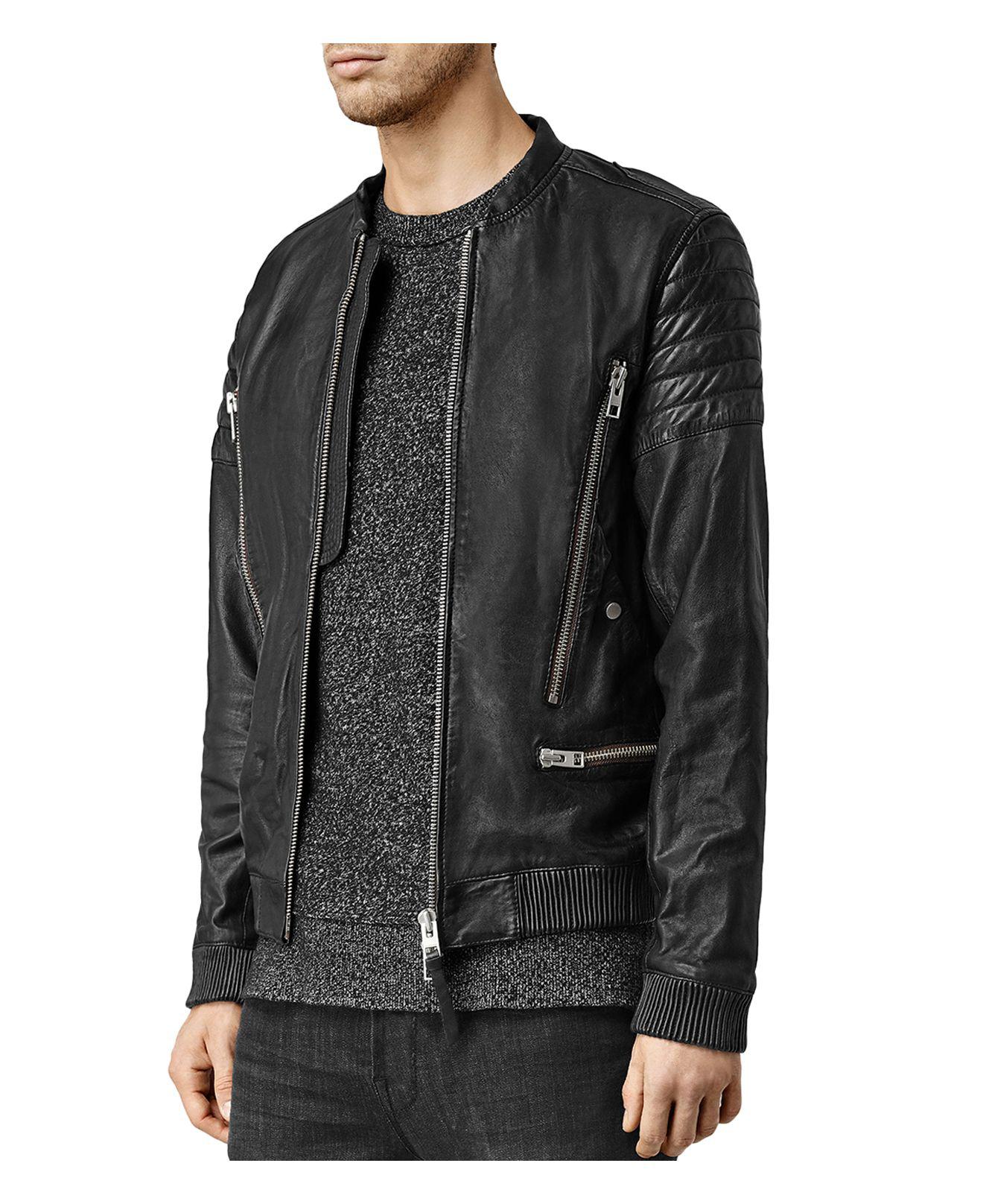 Lyst - AllSaints Sanderson Leather Regular Fit Moto Bomber Jacket in ...