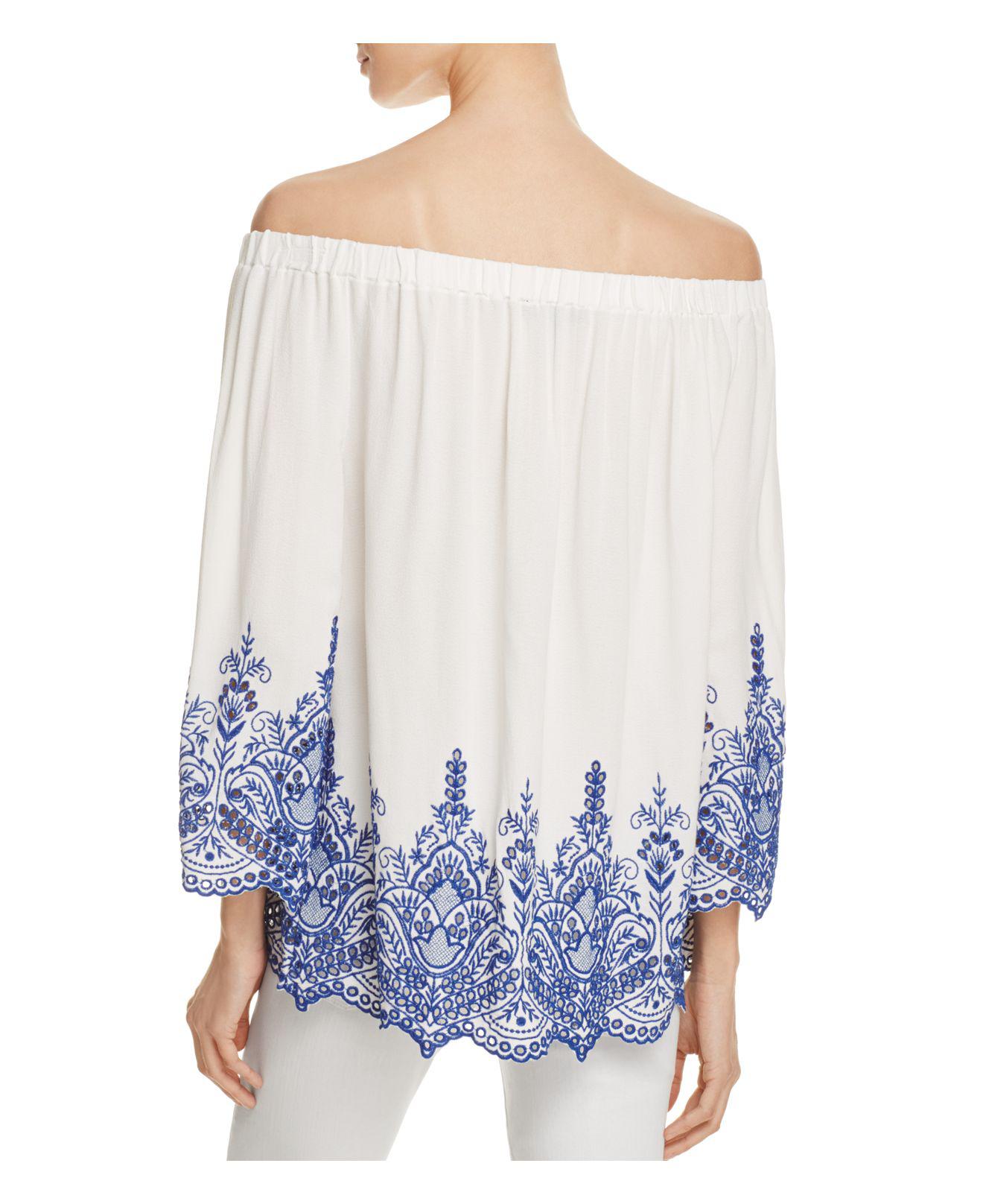 Aqua Offtheshoulder Eyelet Top in White/Blue (Blue) Lyst