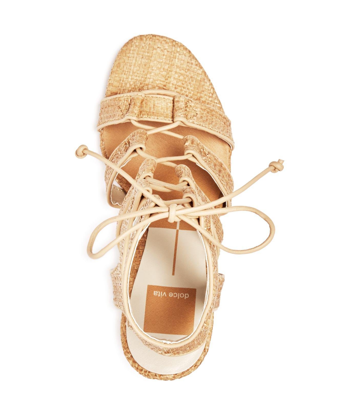 Lyst Dolce Vita Eva Raffia Lace Up Block Heel Sandals in Natural