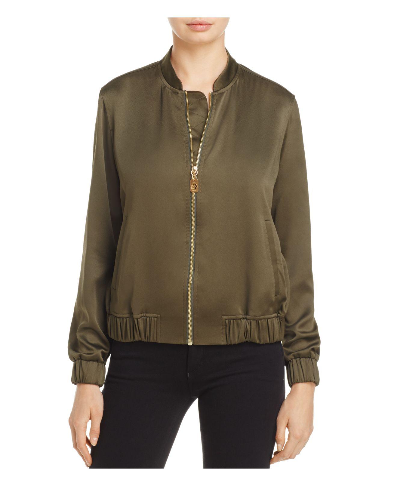 Lyst Michael michael kors Satin Bomber Jacket in Green