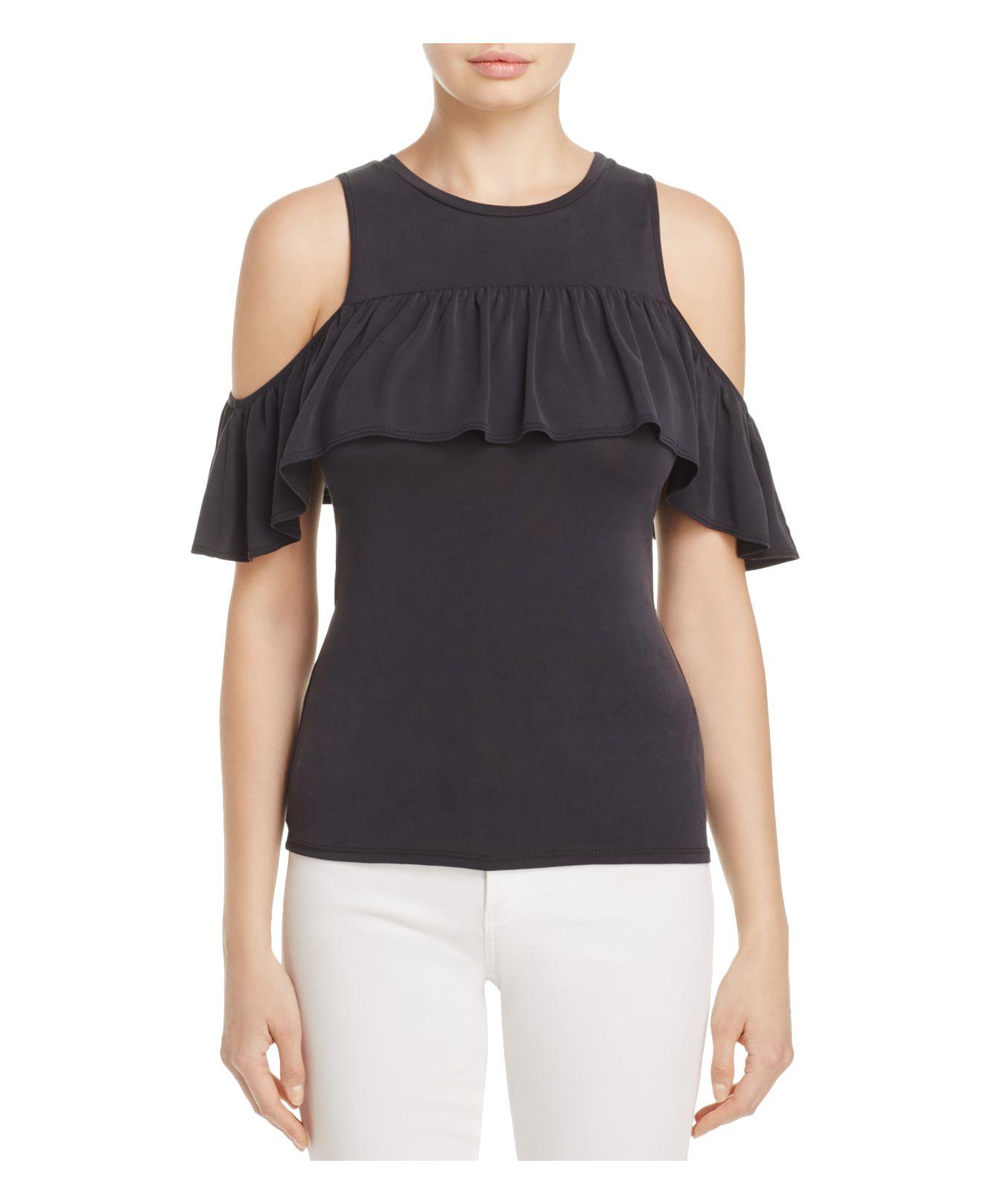 Aqua Ruffle Coldshoulder Top in Black Lyst