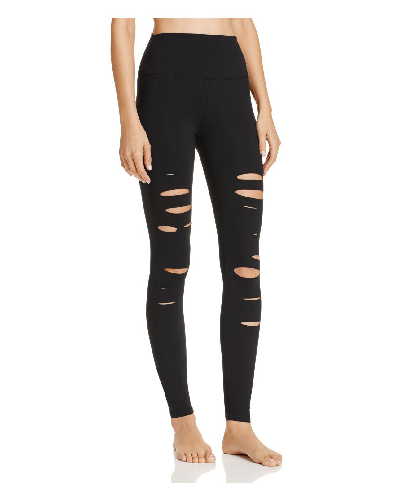 Black Ripped Details High-waisted Leggings