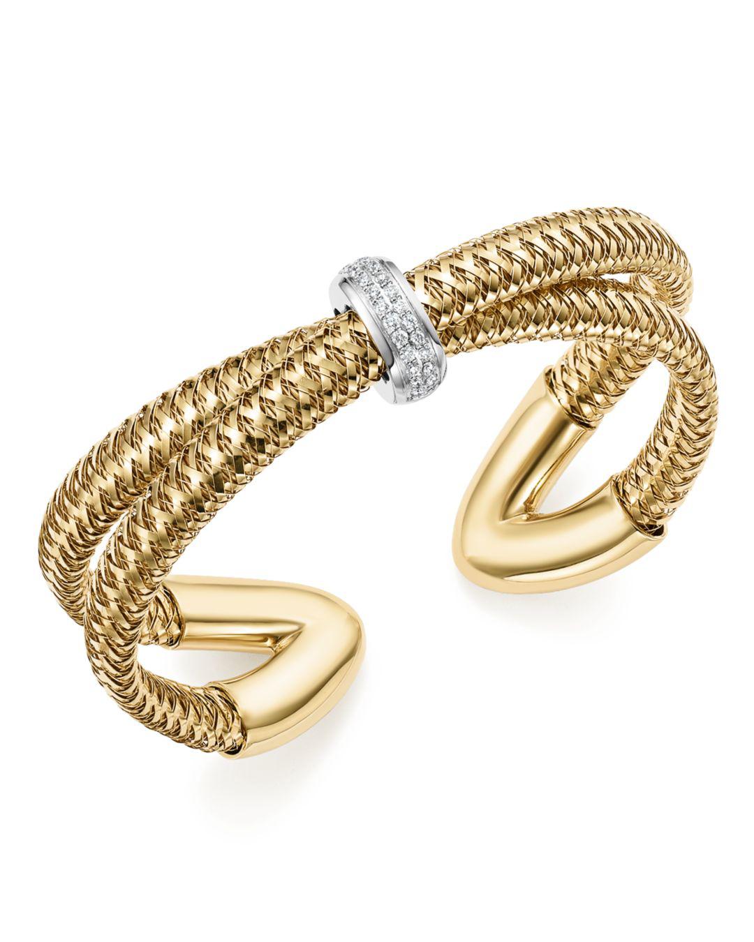 Lyst Roberto Coin 18k White And Yellow Gold Primavera Diamond Cuff Roberto Coin