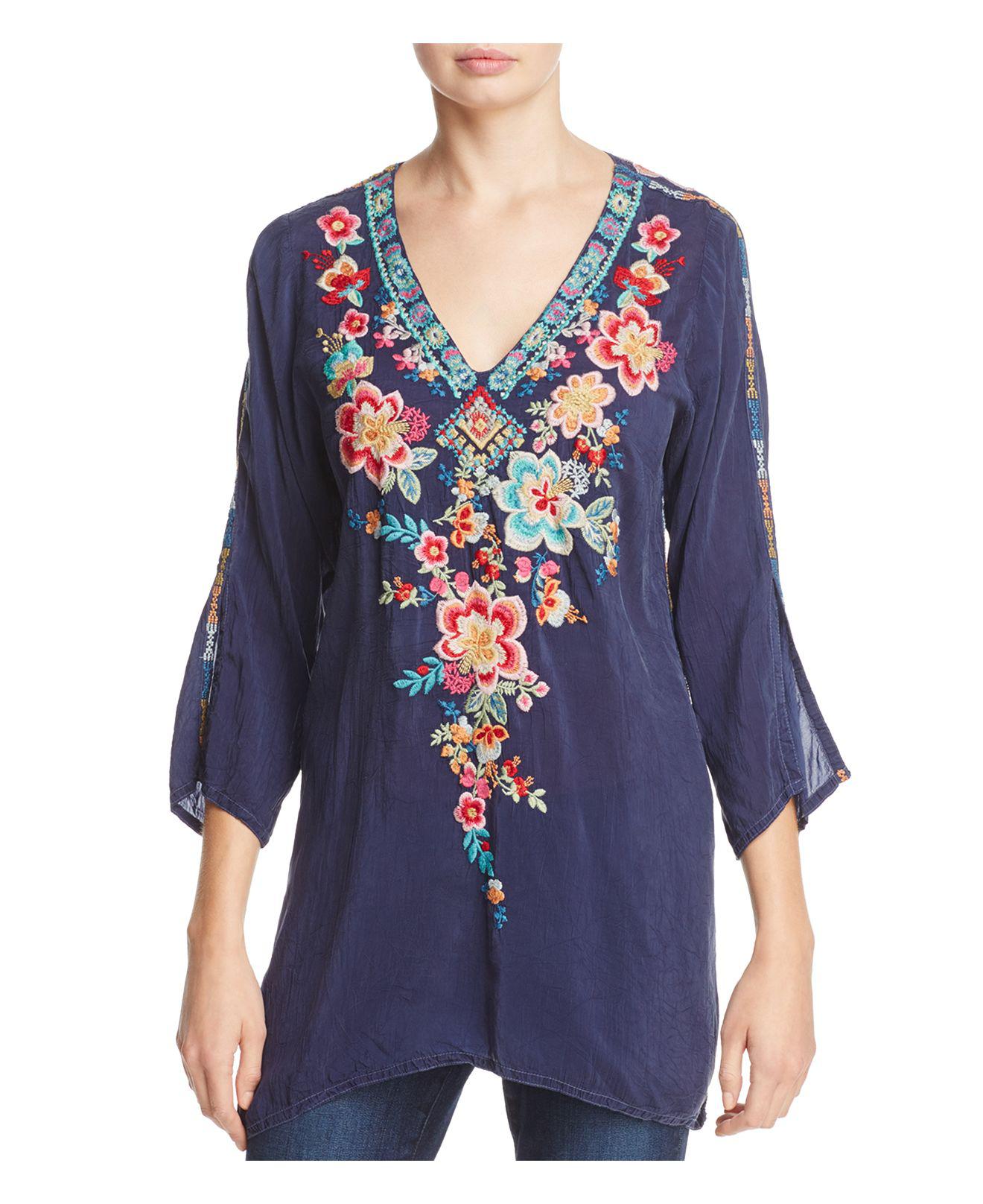 Lyst - Johnny Was Roma Floral Embroidered Tunic in Blue
