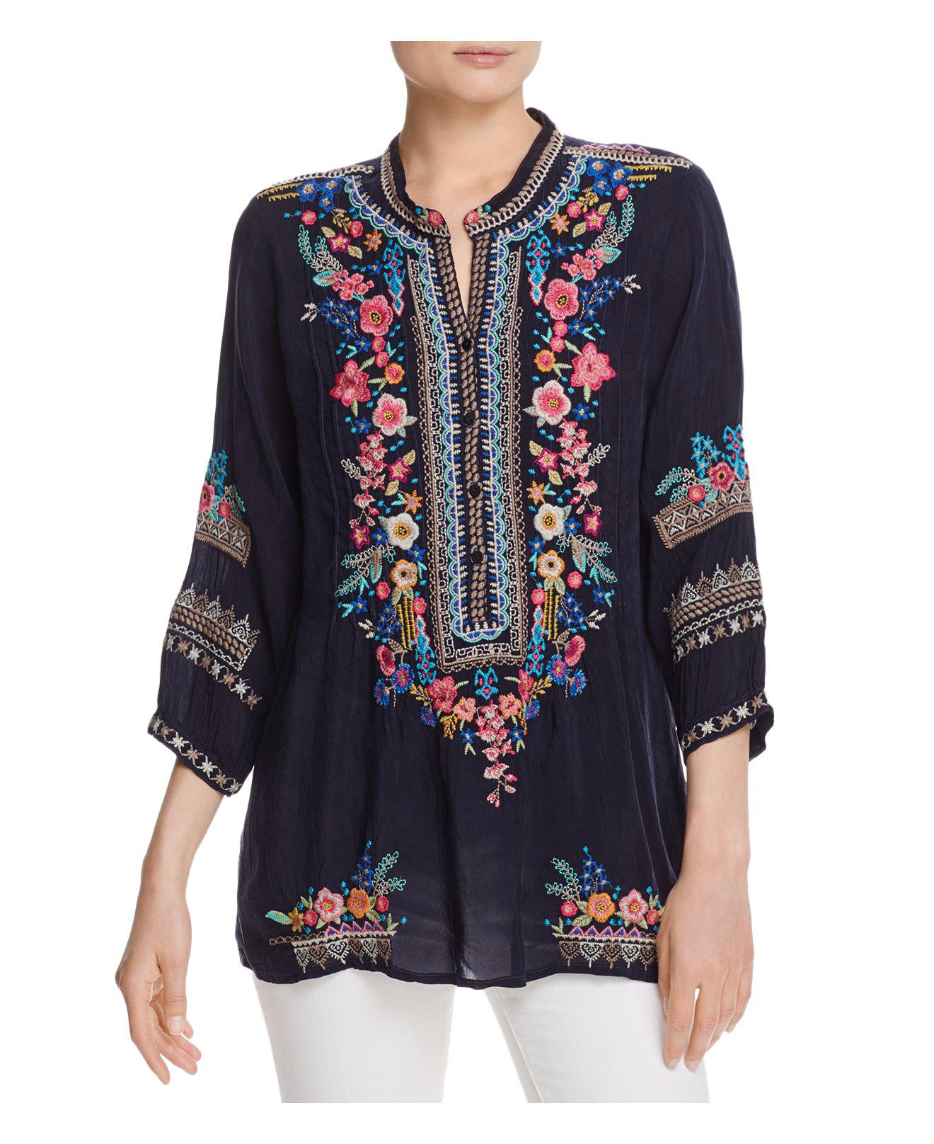 Lyst - Johnny Was Embroidered Peasant Tunic in Blue