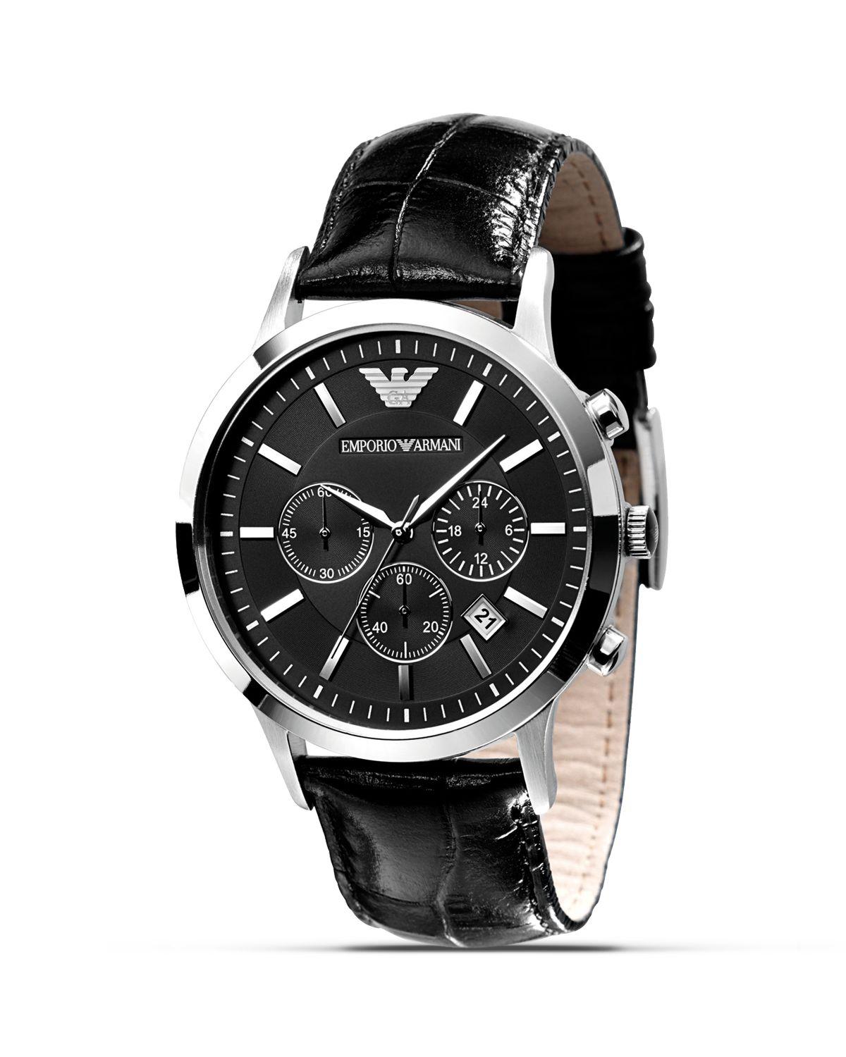 Emporio armani Slim Black Watch With Leather Strap, 43mm in Black for ...