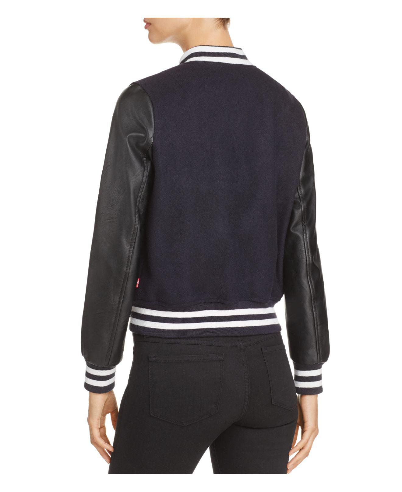 Lyst Levi S Faux Leather Sleeve Varsity Jacket In Blue Gallery