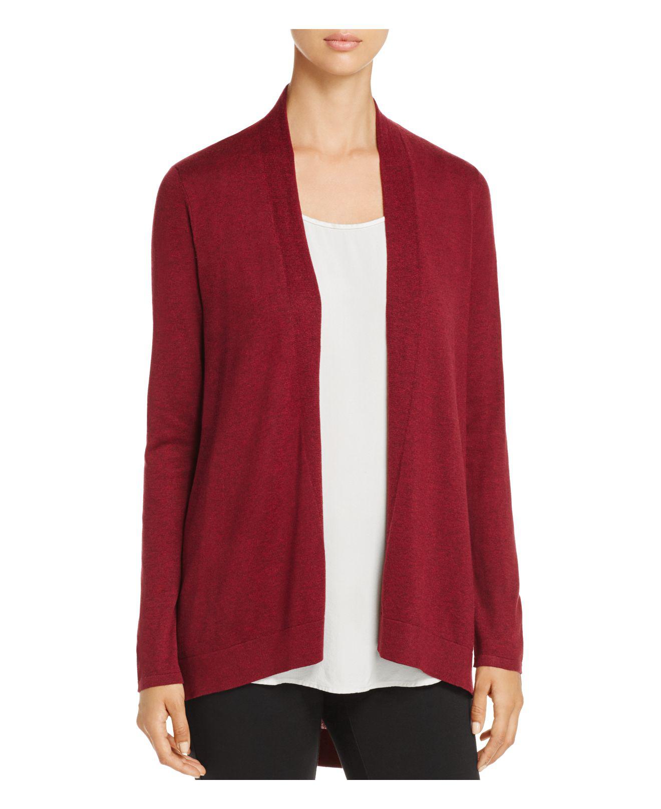 Eileen fisher Open Front High Low Cardigan in Red | Lyst