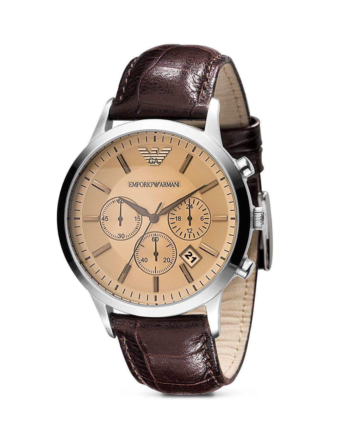 Emporio armani Brown Embossed Leather Strap Watch, 43mm in Brown for