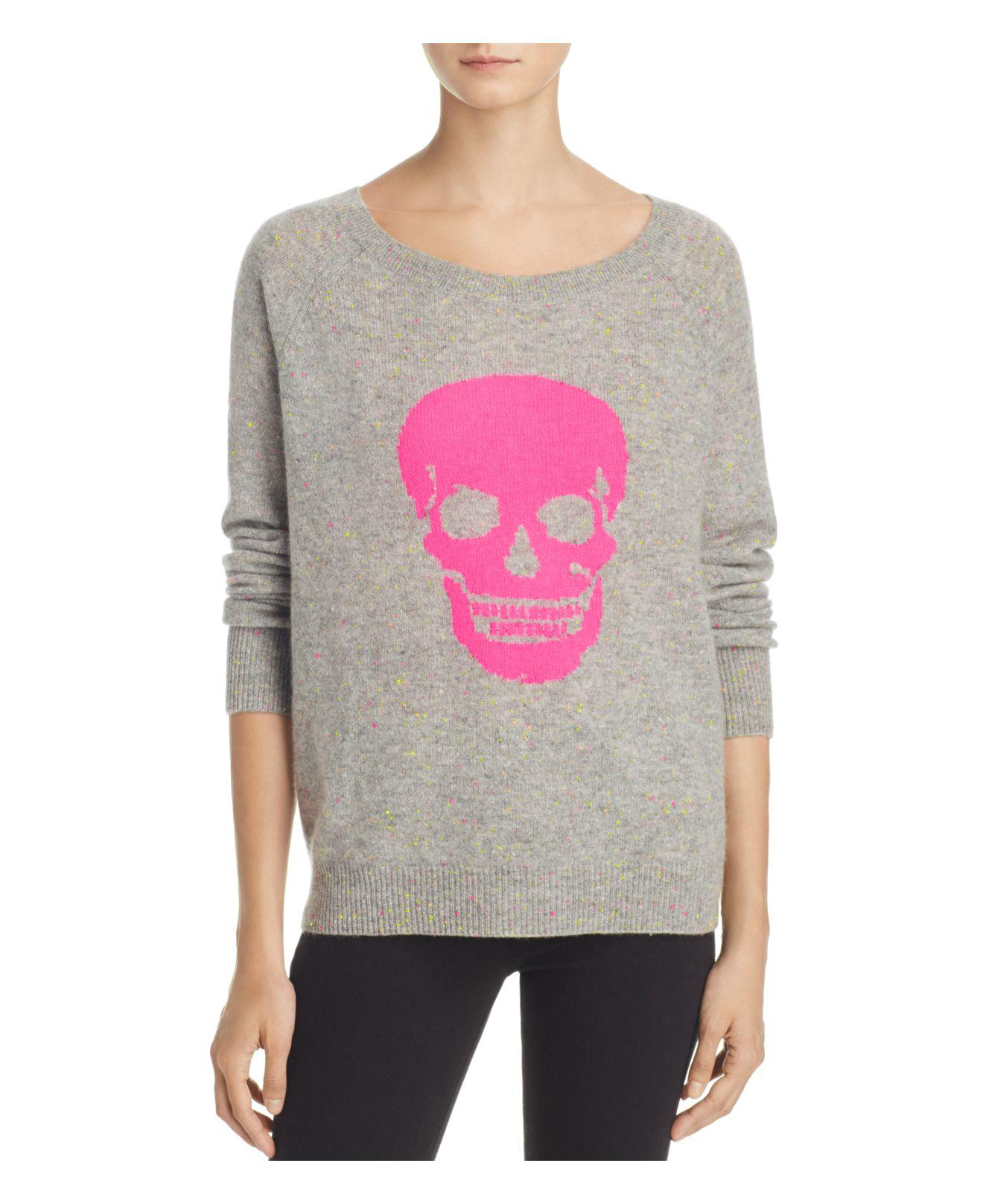Aqua Cashmere Skull Donegal Sweater in Gray - Lyst