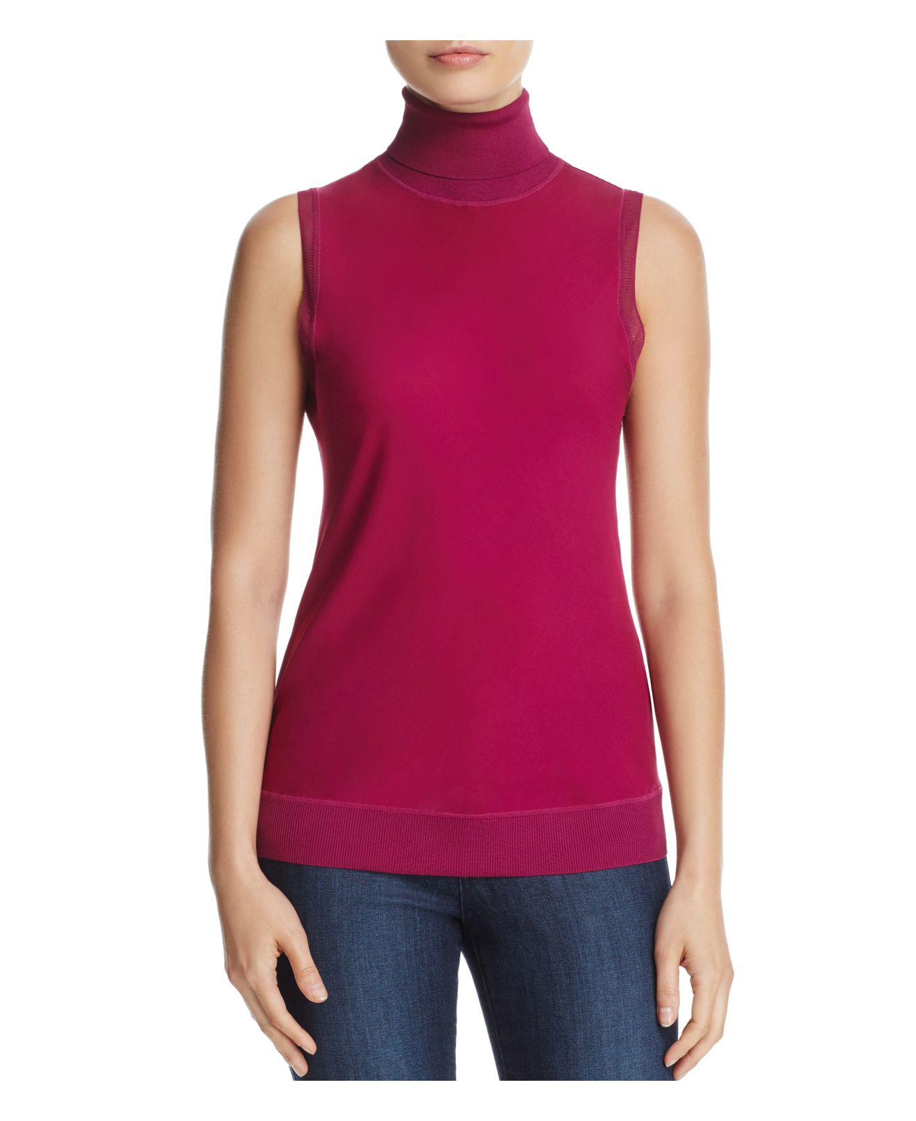 Lyst - Theory Turtleneck Silk Top in Pink