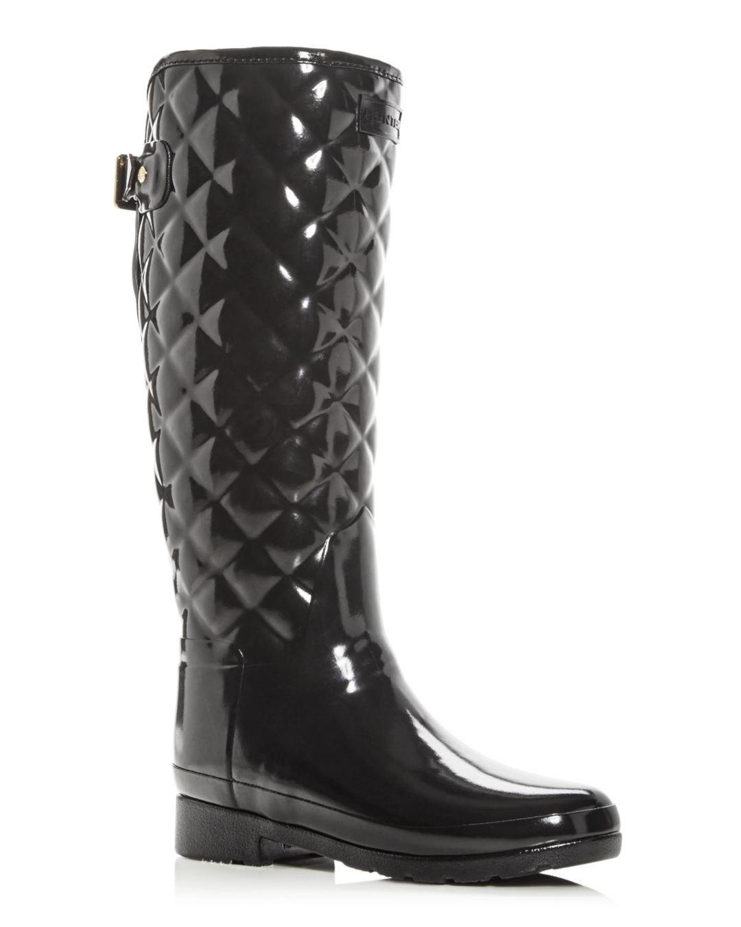 Lyst - HUNTER Women's Refined Gloss Quilted Rain Boots in Black