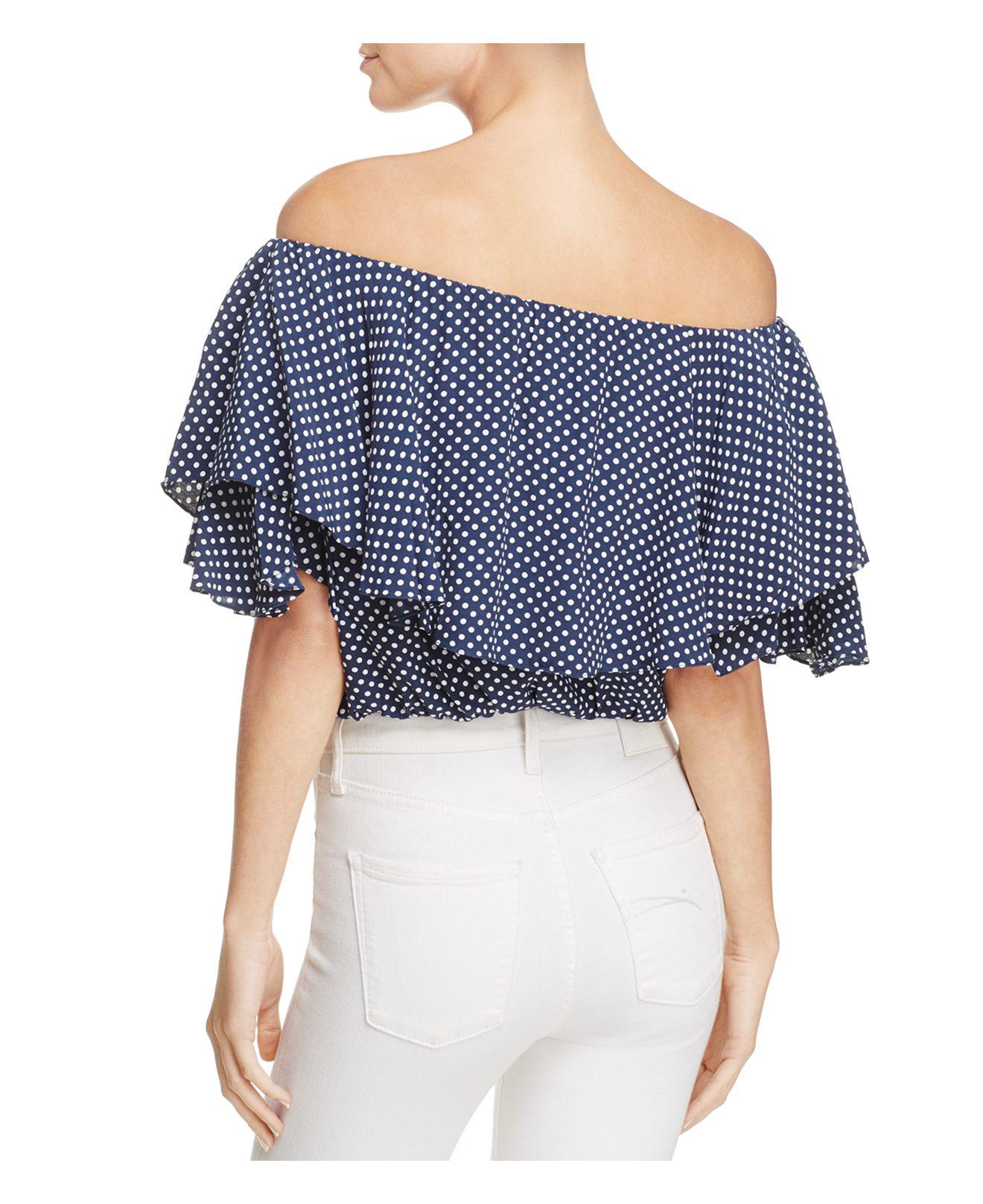 off the shoulder polka dot shirt