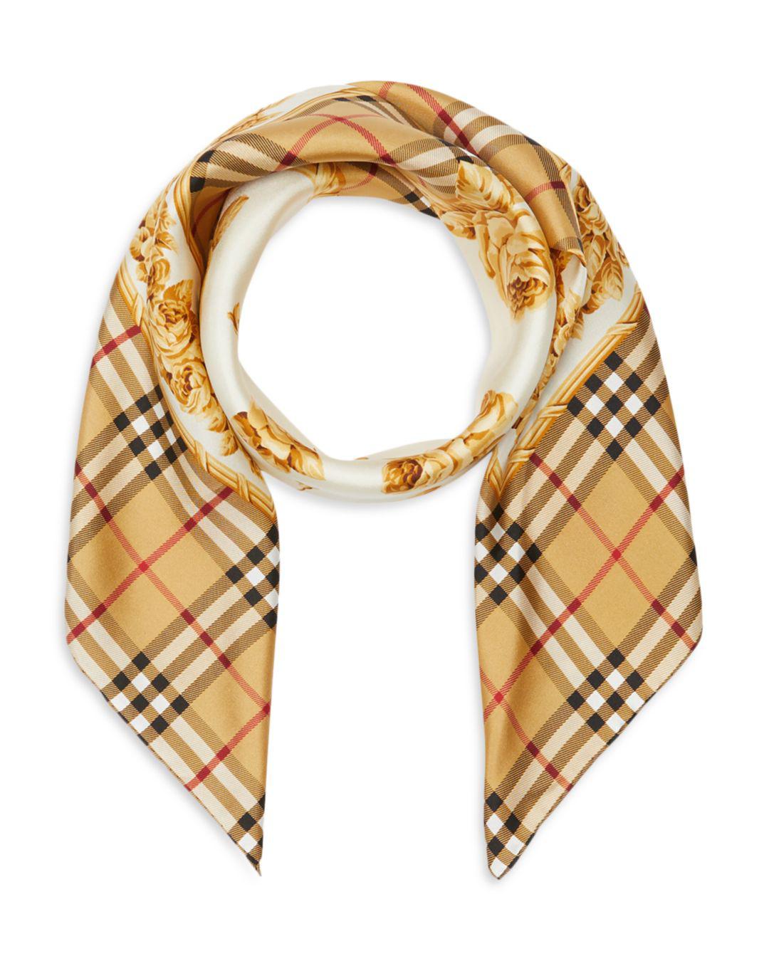 Lyst - Burberry Rose-&-check-print Silk Square Scarf