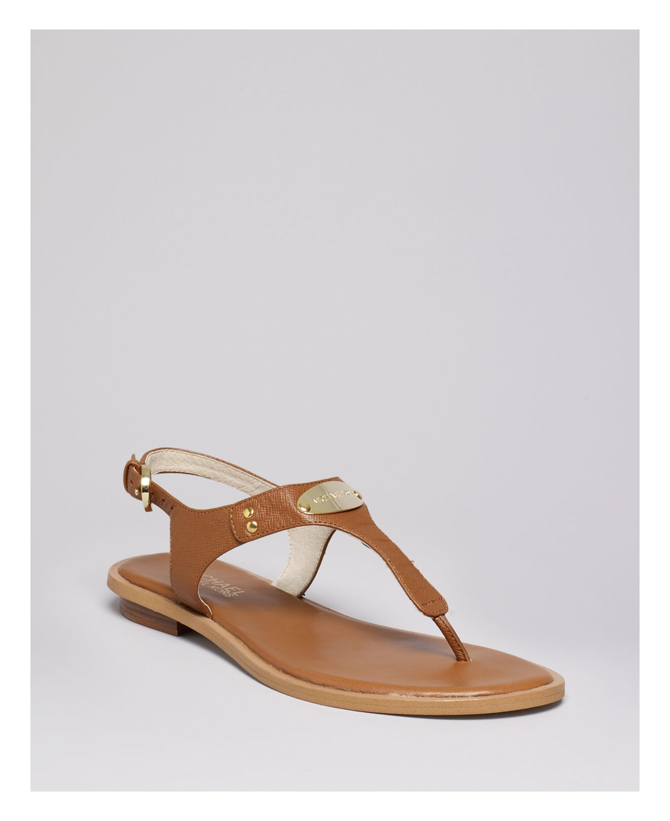 Michael michael kors Mk Plate Thong Sandals in Multicolor (Luggage/Gold ...