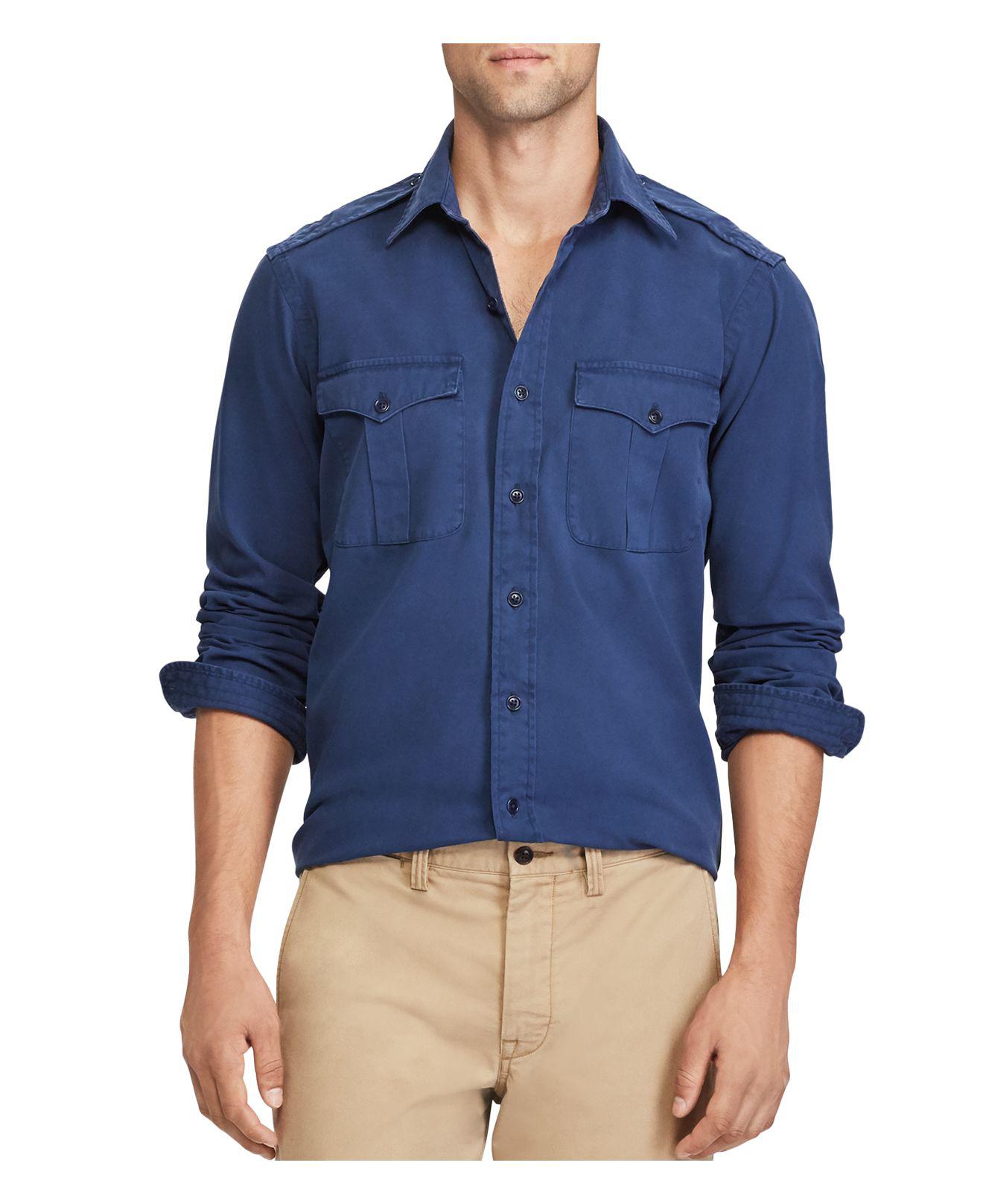 Lyst Polo Ralph Lauren Iconic Military Buttondown Shirt in Blue for Men