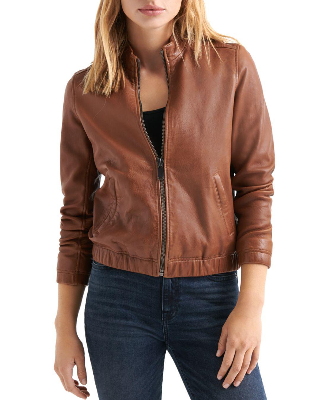 Lucky Brand Ana Leather Zip Front Jacket In Brown Lyst Gallery