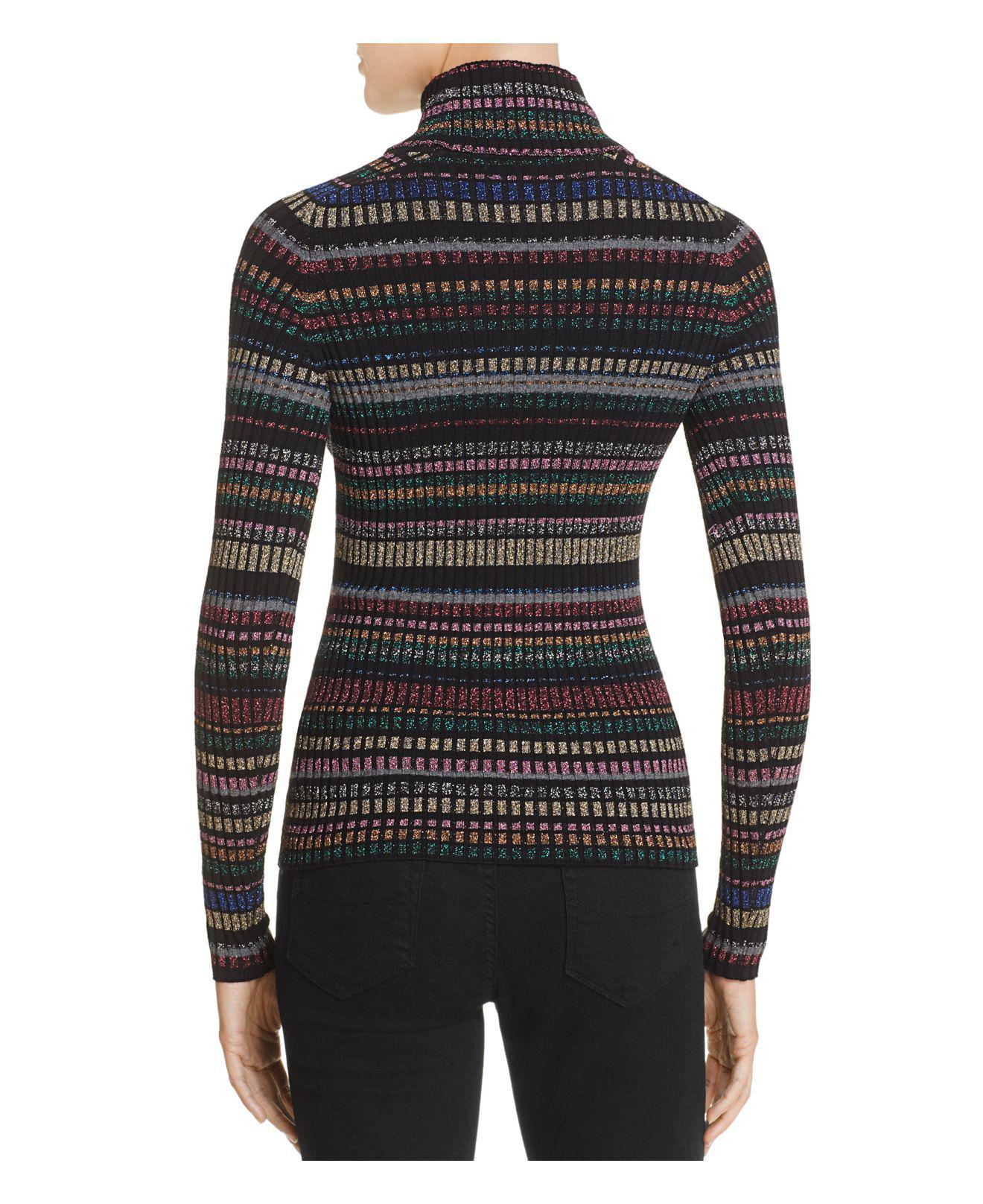 Milly Metallic-striped Turtleneck Sweater in Black | Lyst
