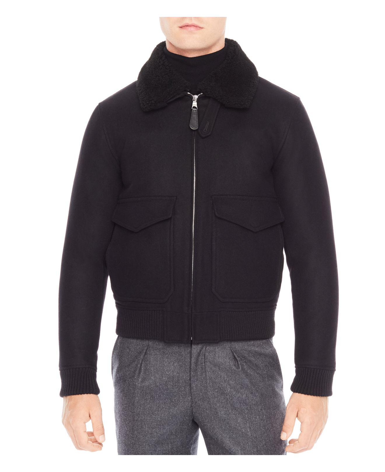Lyst - Sandro Shearling Collar Aviator Jacket in Black for Men